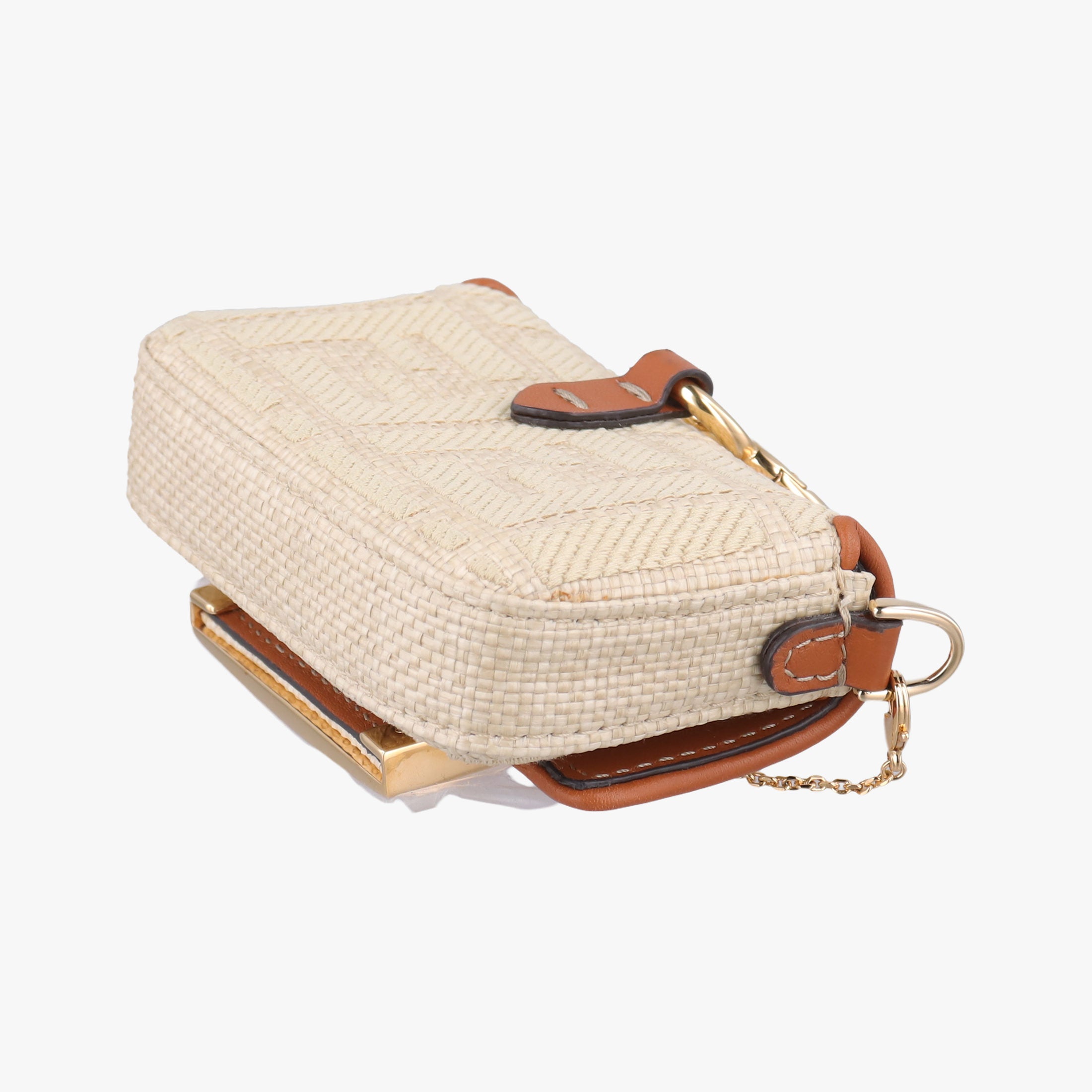 Pre-owned Fendi Nano Baguette Charm Beige fabricxstraw 7AS045 shoulderbag | stylenewstar