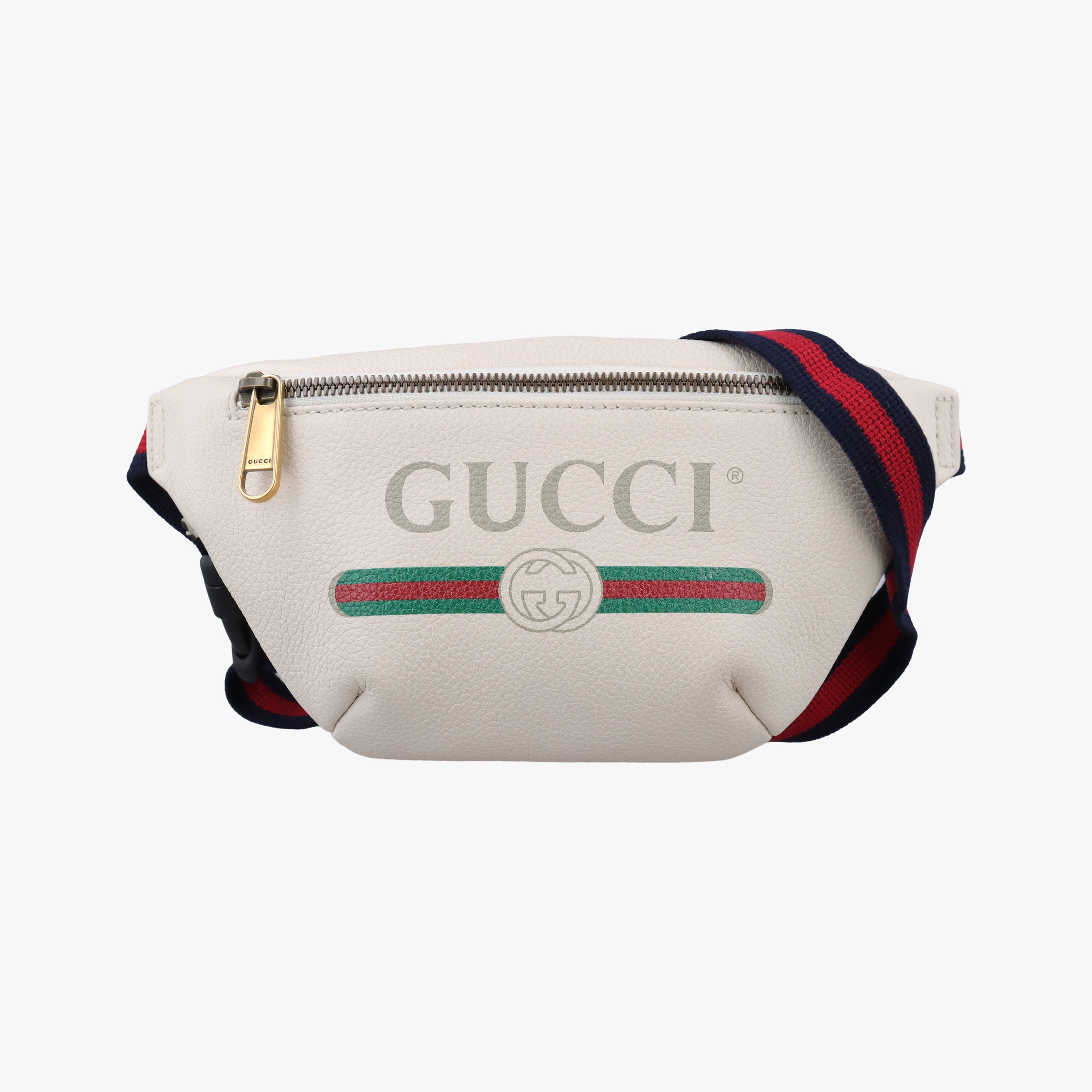 Pre-owned Gucci Gucci Print White Leather 527792 bum bag/waist bag | stylenewstar