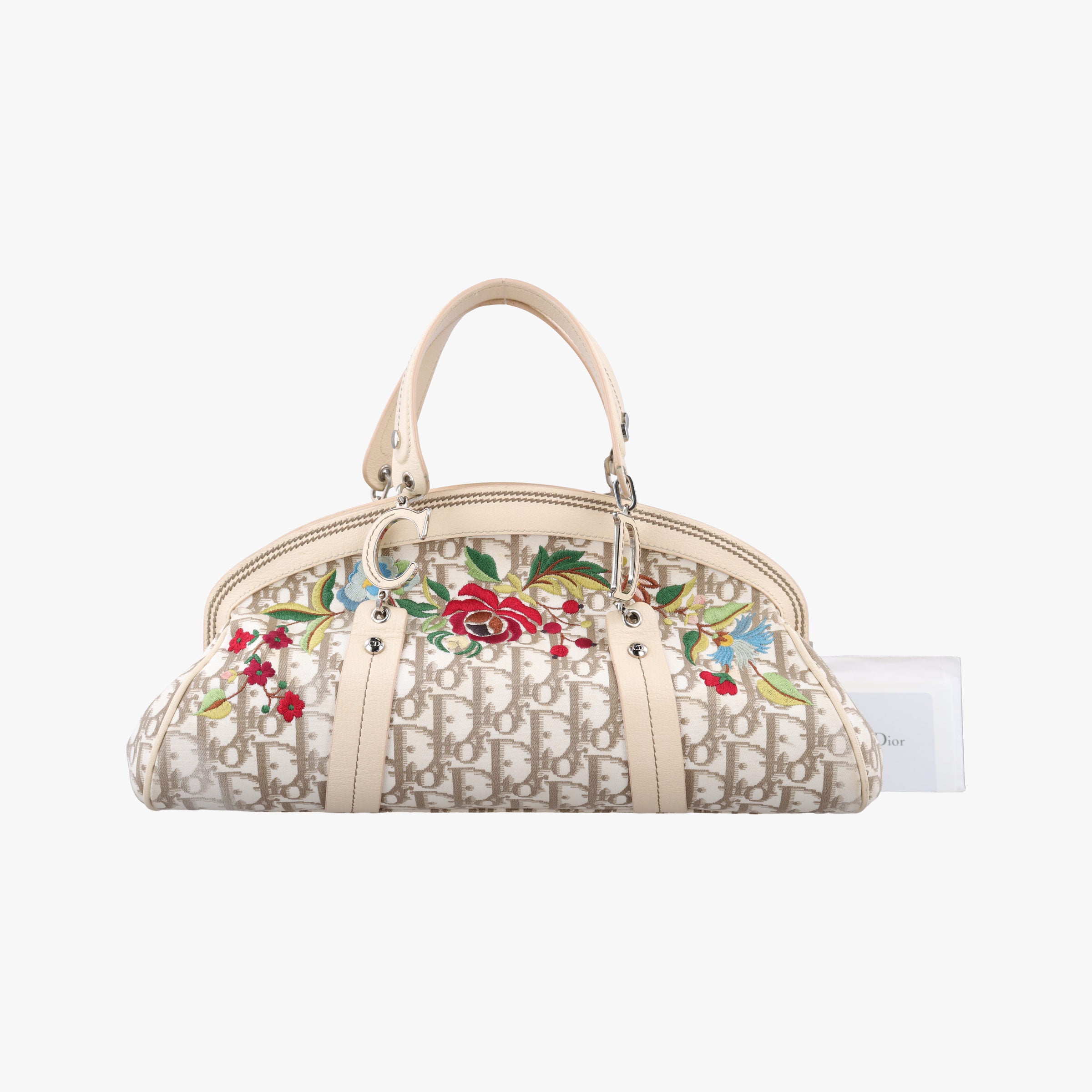 Pre-owned Christian Dior Trotter  Flower Line White x Beige x Multicolor Canvas × Leather  handbag | stylenewstar