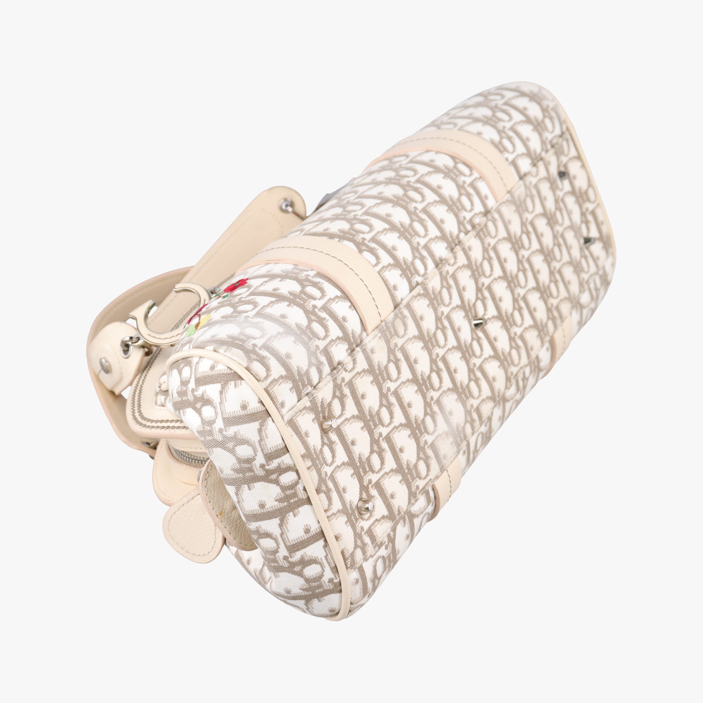 Pre-owned Christian Dior Trotter  Flower Line White x Beige x Multicolor Canvas × Leather  handbag | stylenewstar