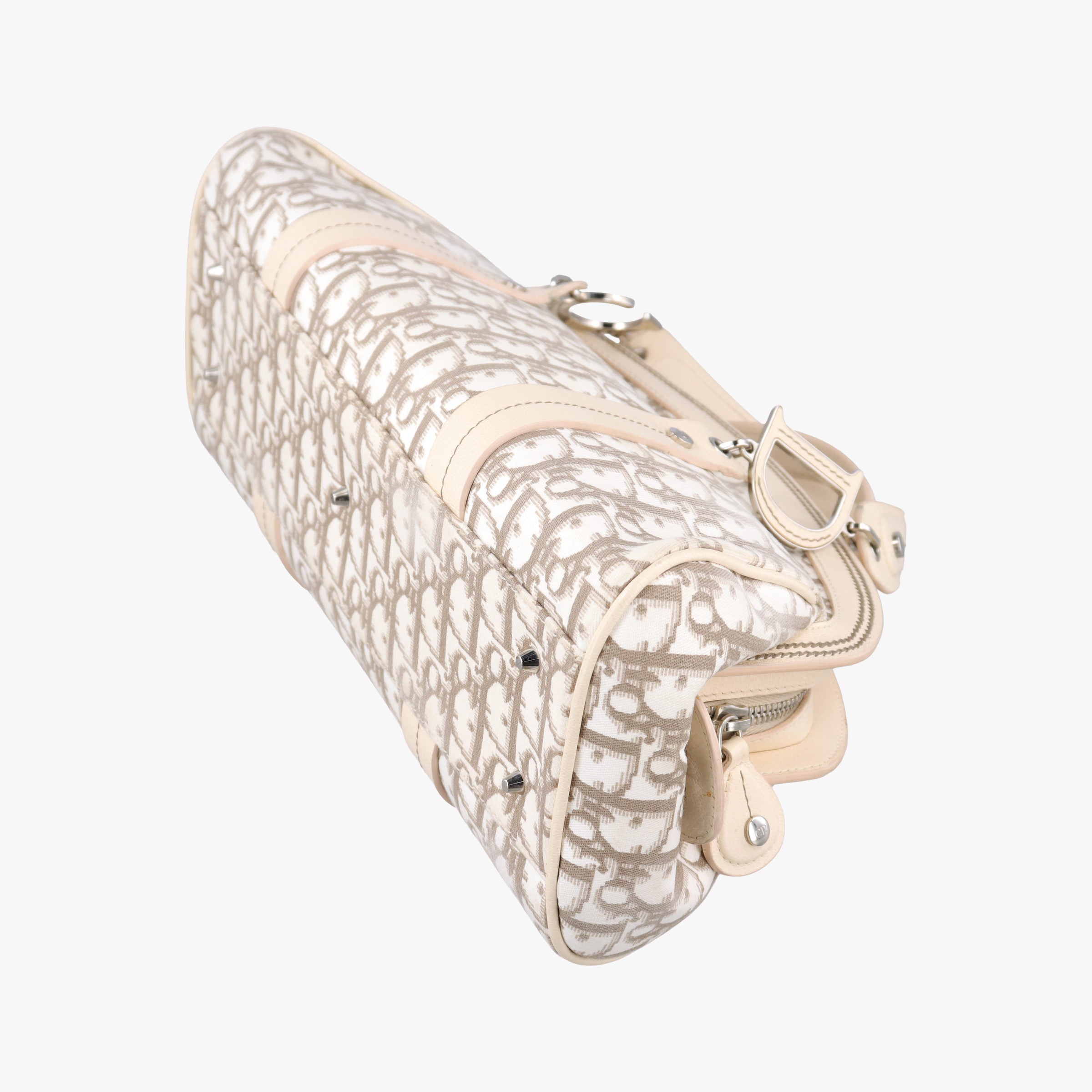 Pre-owned Christian Dior Trotter  Flower Line White x Beige x Multicolor Canvas × Leather  handbag | stylenewstar