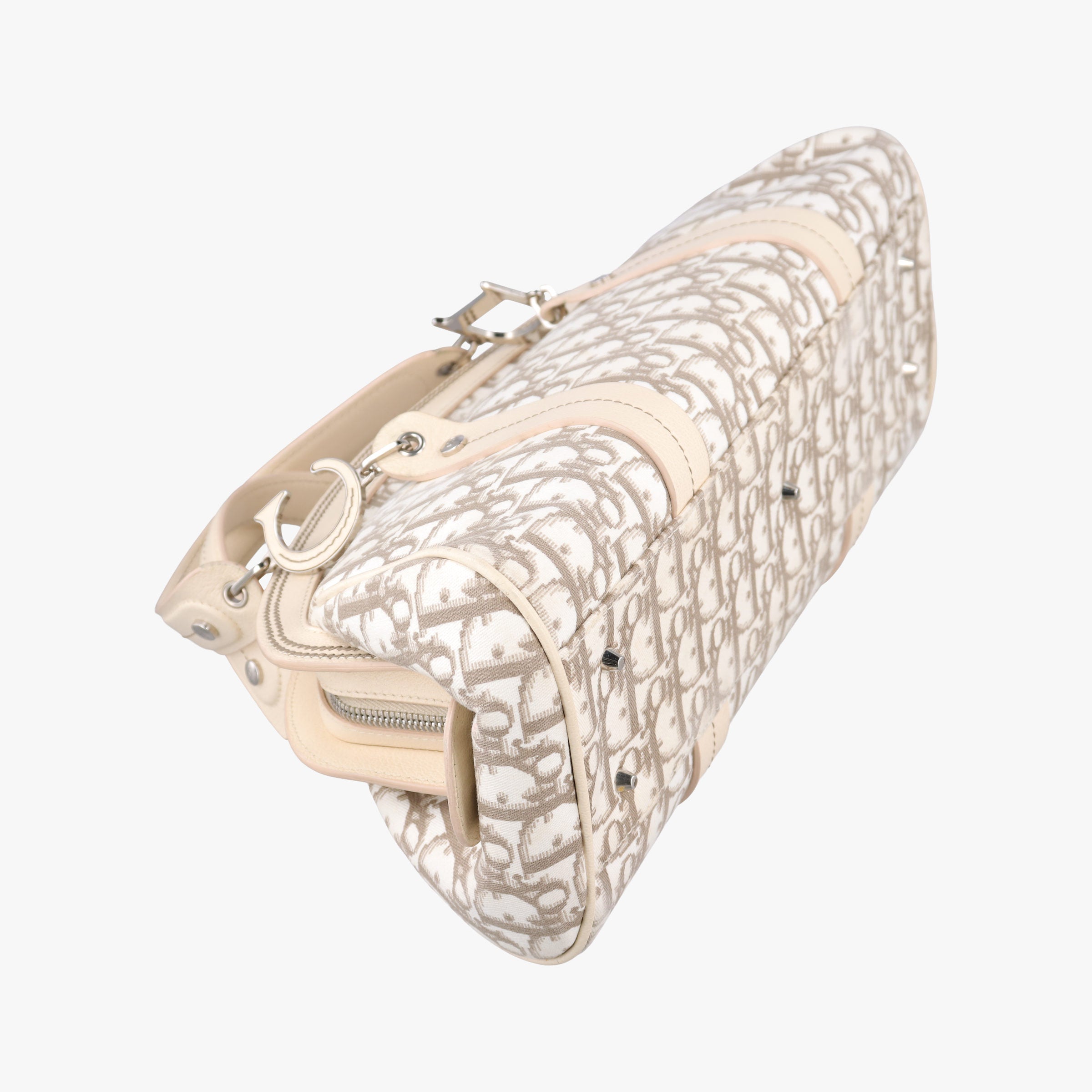 Pre-owned Christian Dior Trotter  Flower Line White x Beige x Multicolor Canvas × Leather  handbag | stylenewstar