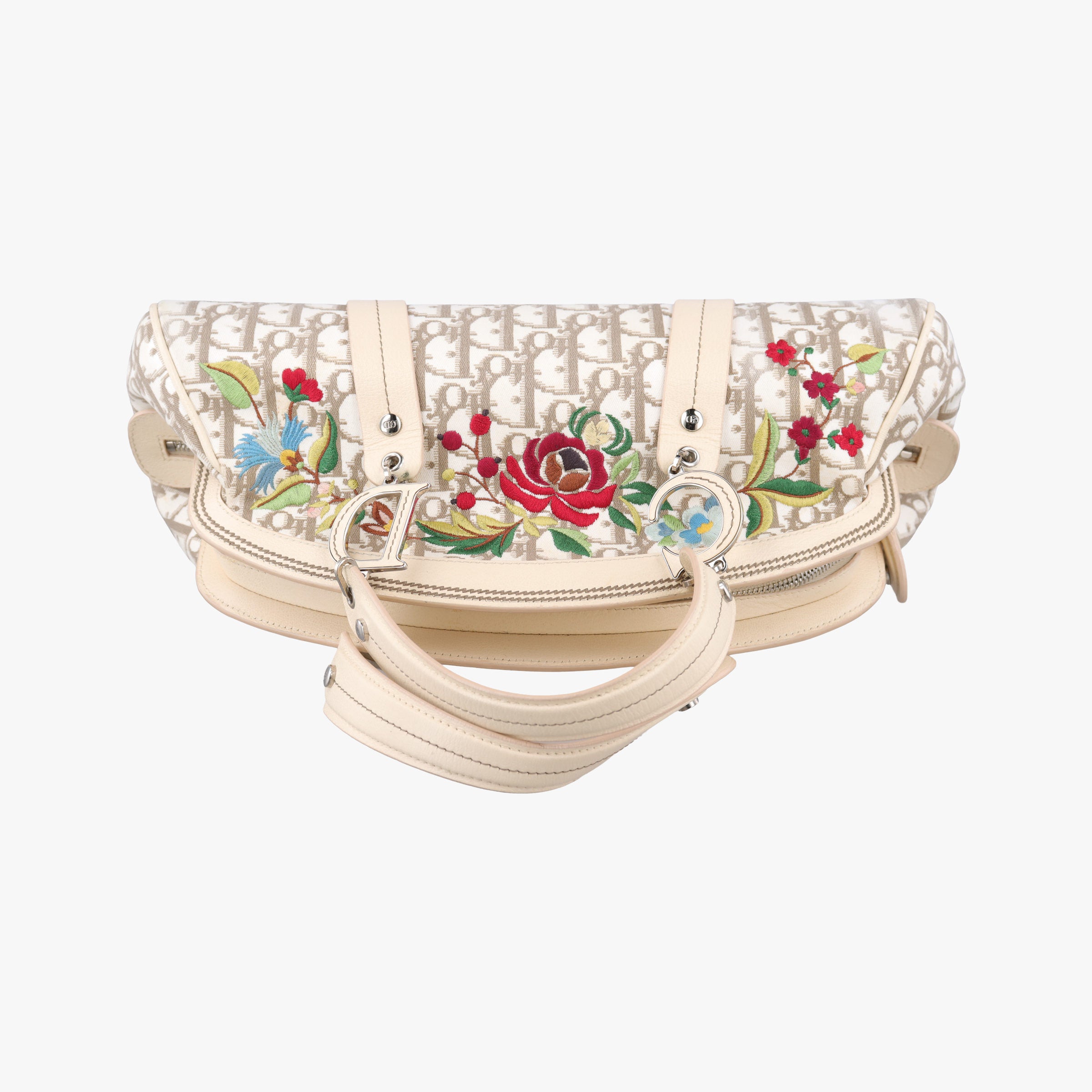 Pre-owned Christian Dior Trotter  Flower Line White x Beige x Multicolor Canvas × Leather  handbag | stylenewstar
