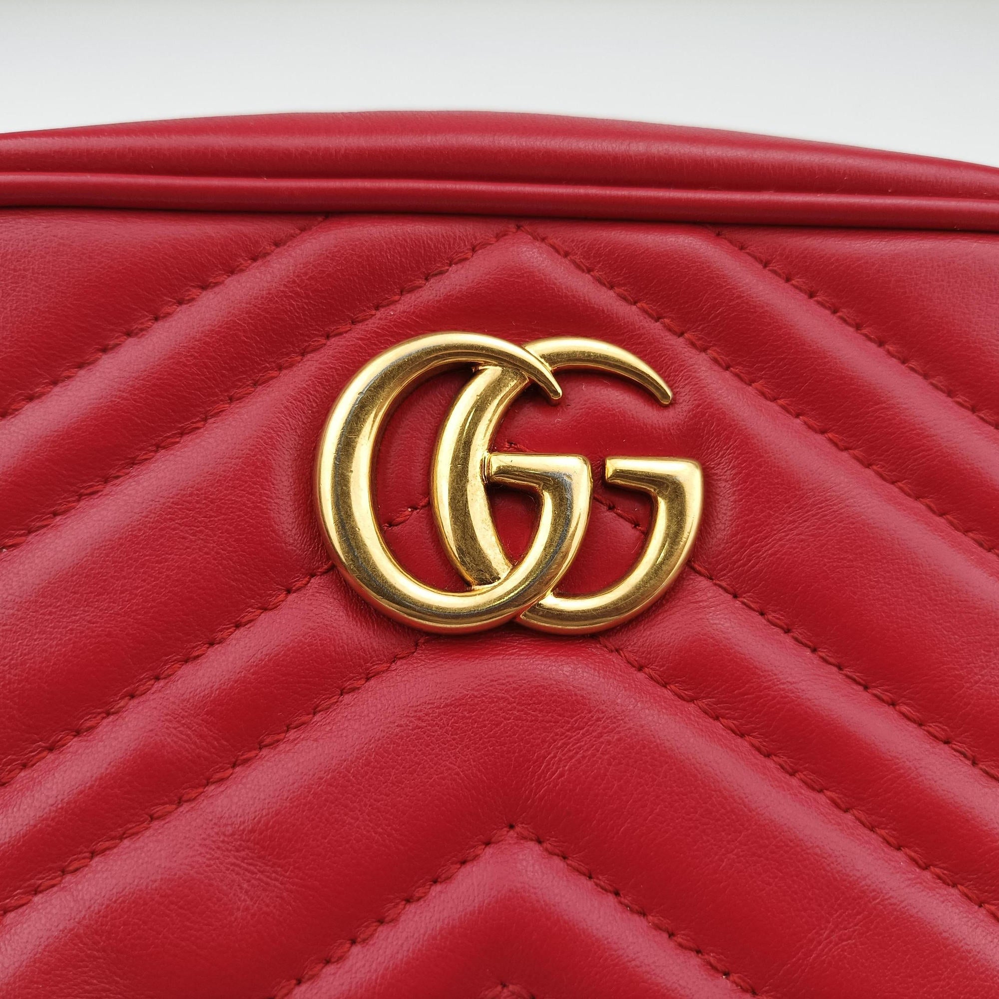 Pre-owned Gucci GG Marmont Red Leather 448065 shoulderbag | stylenewstar