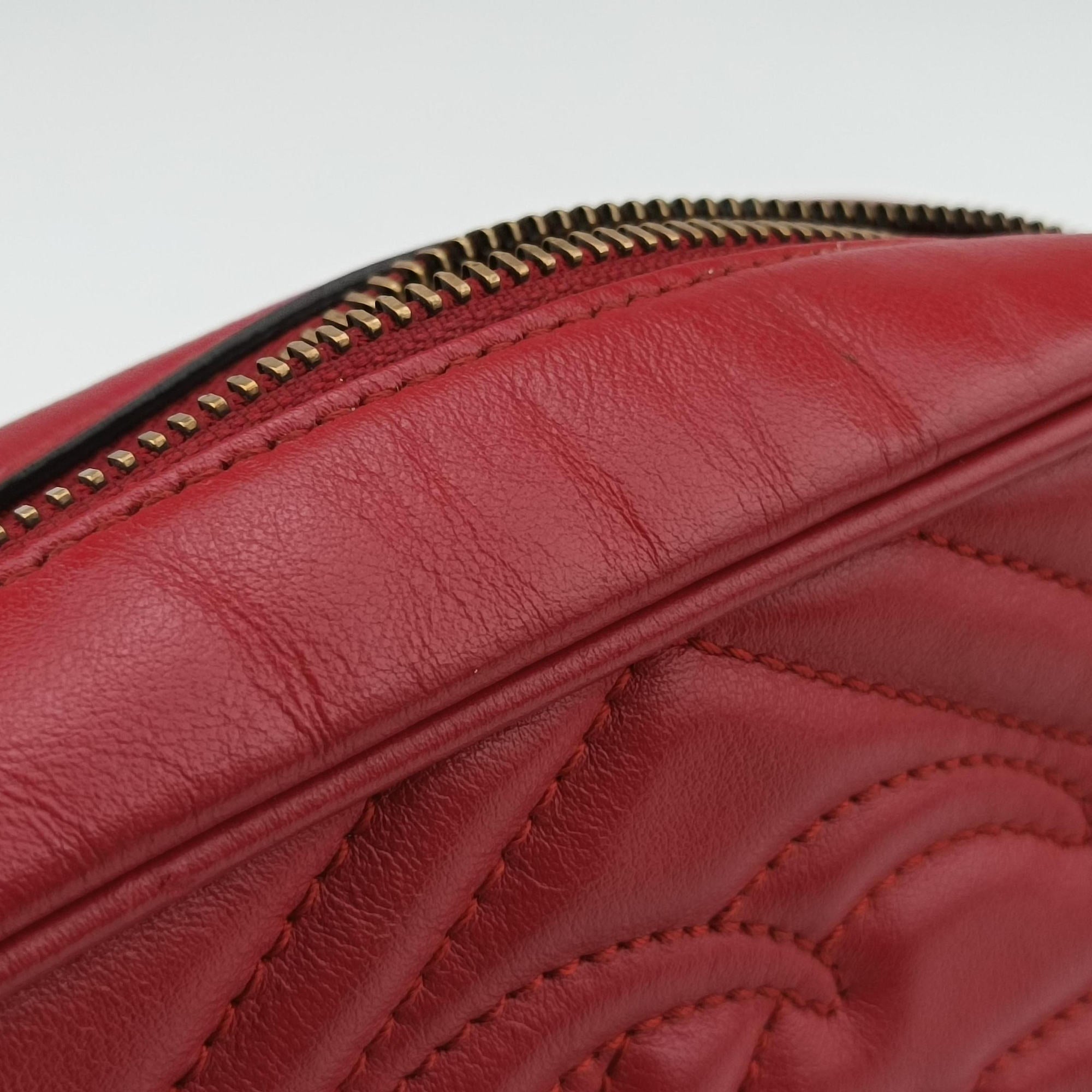Pre-owned Gucci GG Marmont Red Leather 448065 shoulderbag | stylenewstar