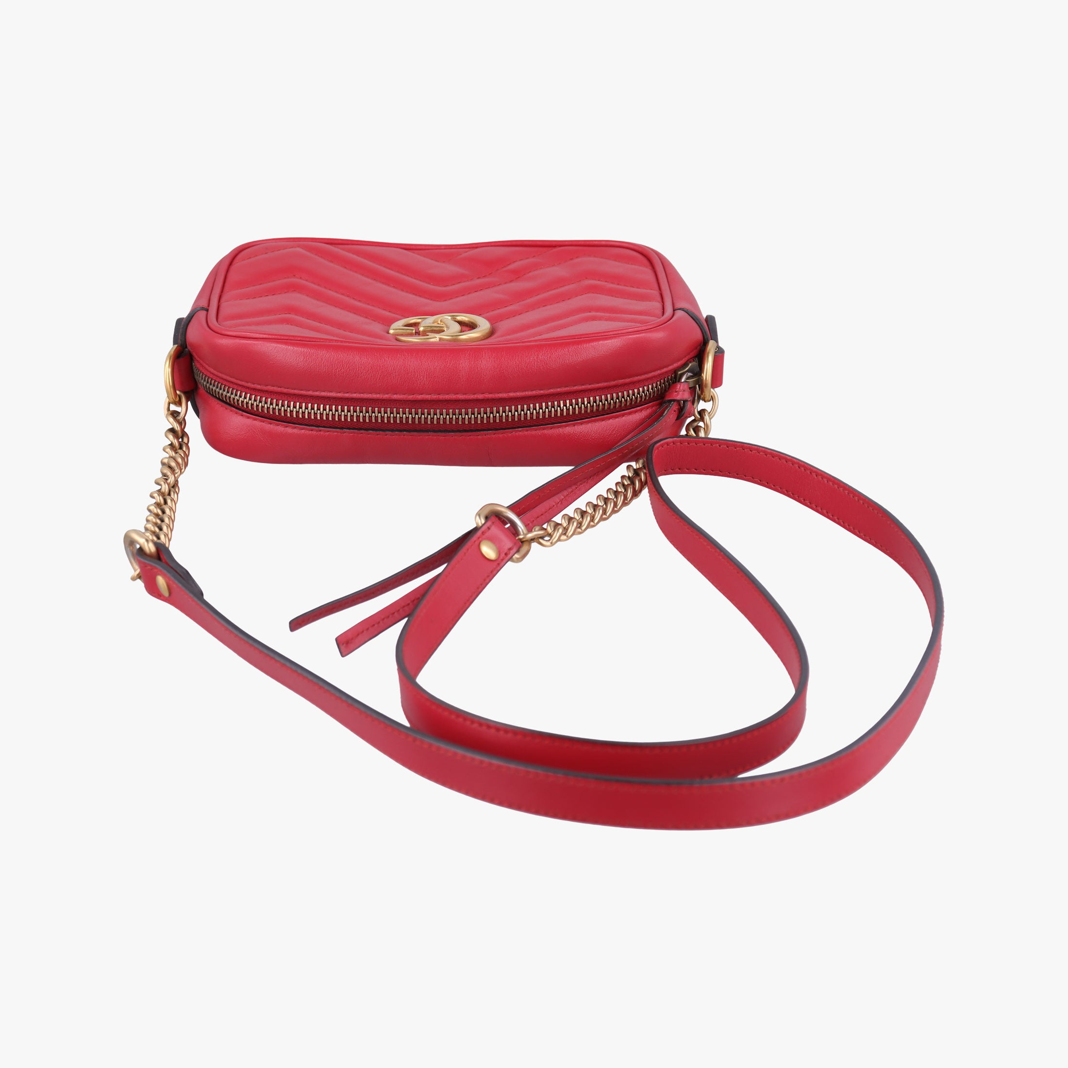 Pre-owned Gucci GG Marmont Red Leather 448065 shoulderbag | stylenewstar