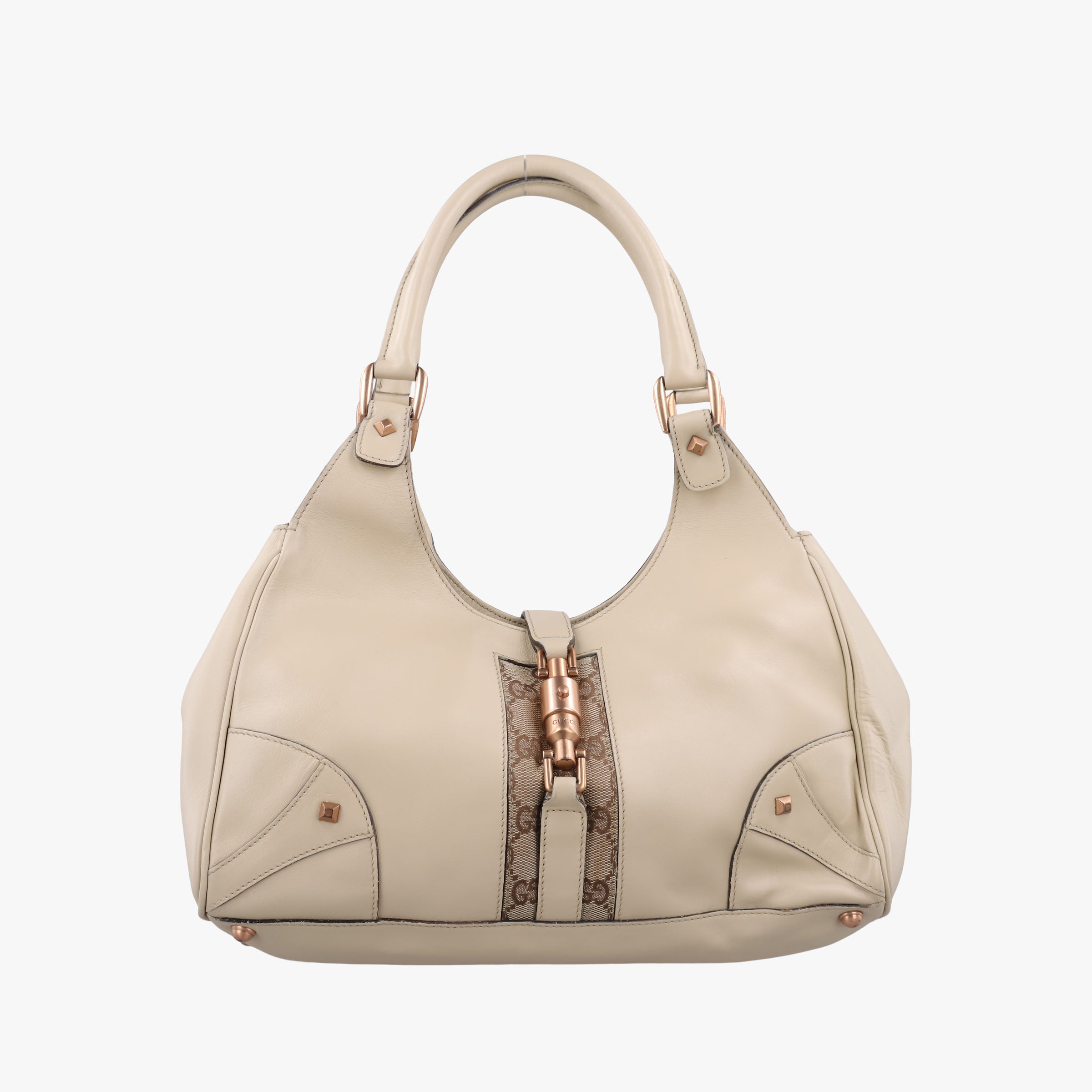 Pre-owned Gucci New Jackie White Leather×canvas 124407 handbag | stylenewstar