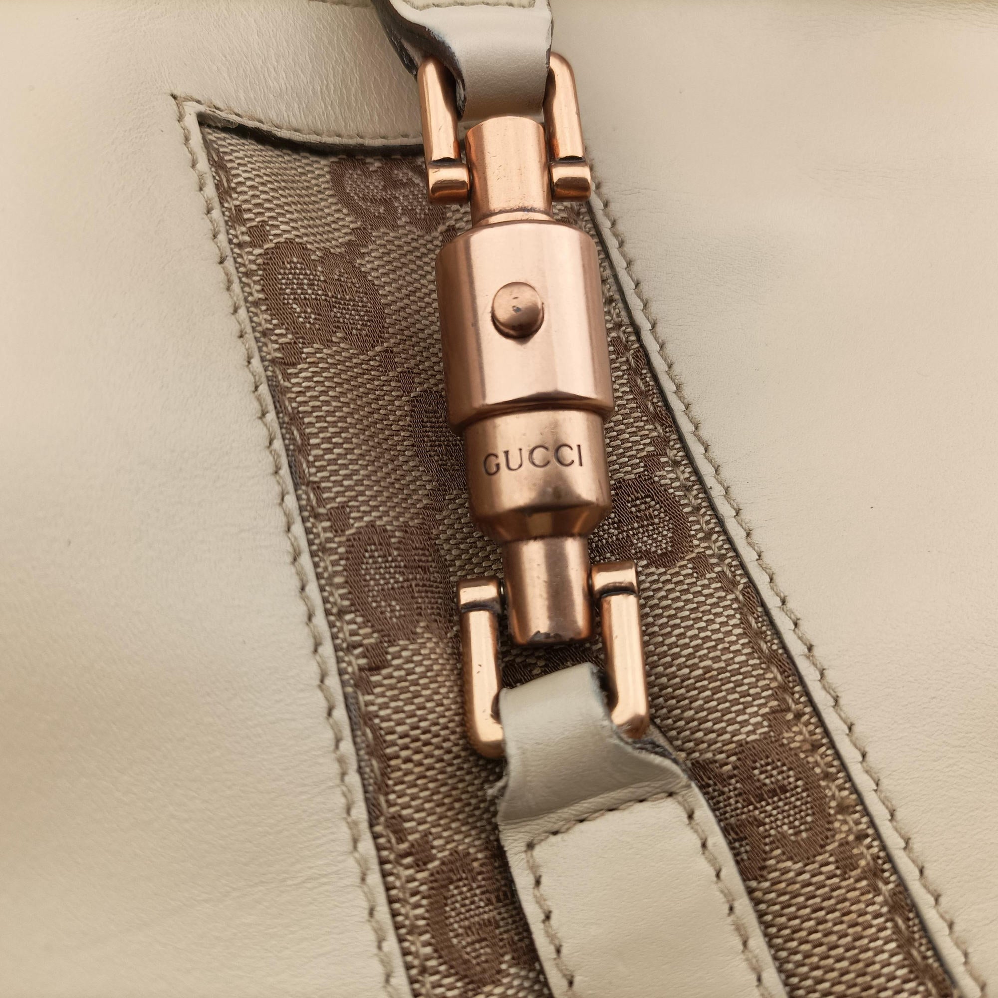 Pre-owned Gucci New Jackie White Leather×canvas 124407 handbag | stylenewstar