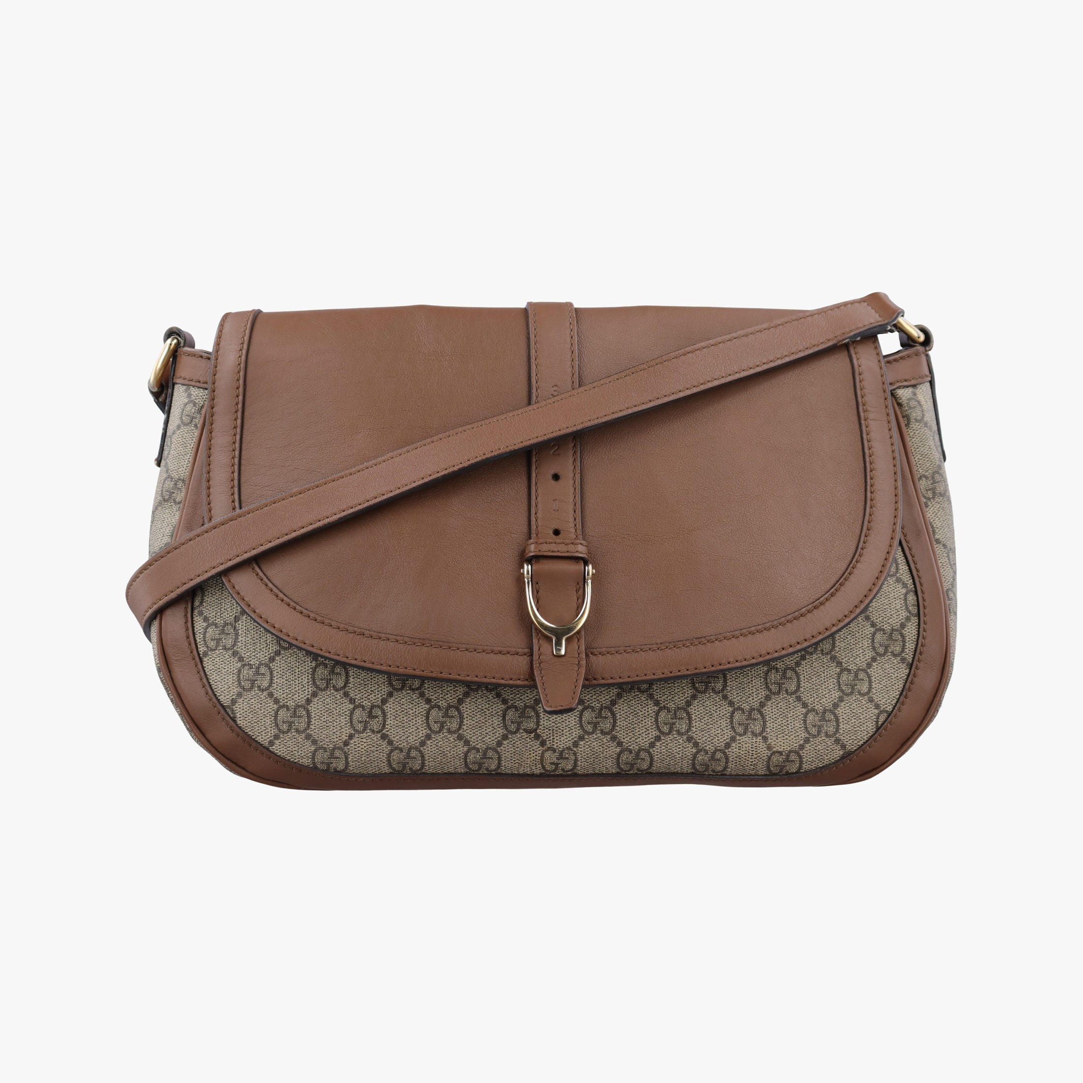 Pre-owned Gucci Sukey khaki×brown canvas × leather 336748 shoulderbag | stylenewstar