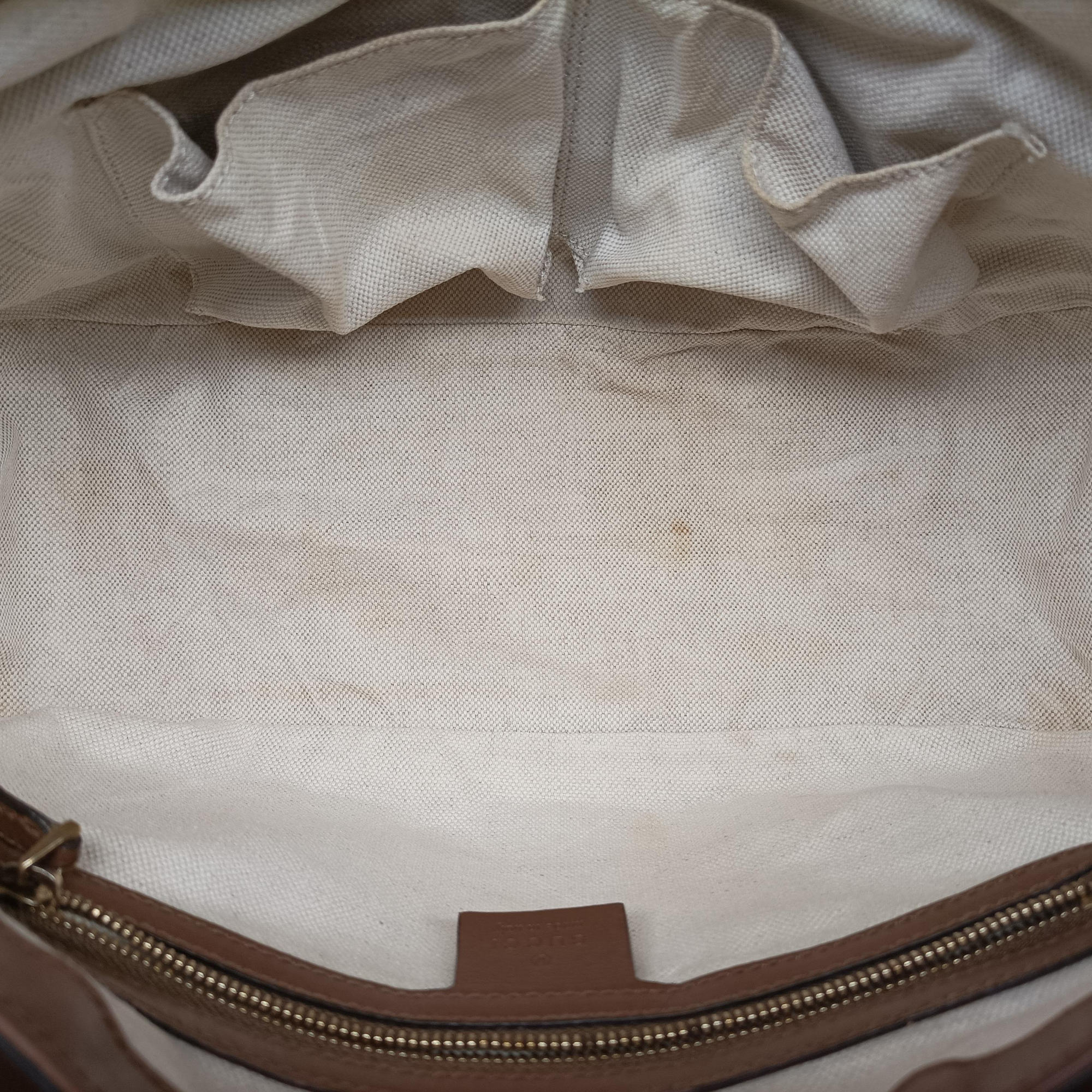 Pre-owned Gucci Sukey khaki×brown canvas × leather 336748 shoulderbag | stylenewstar