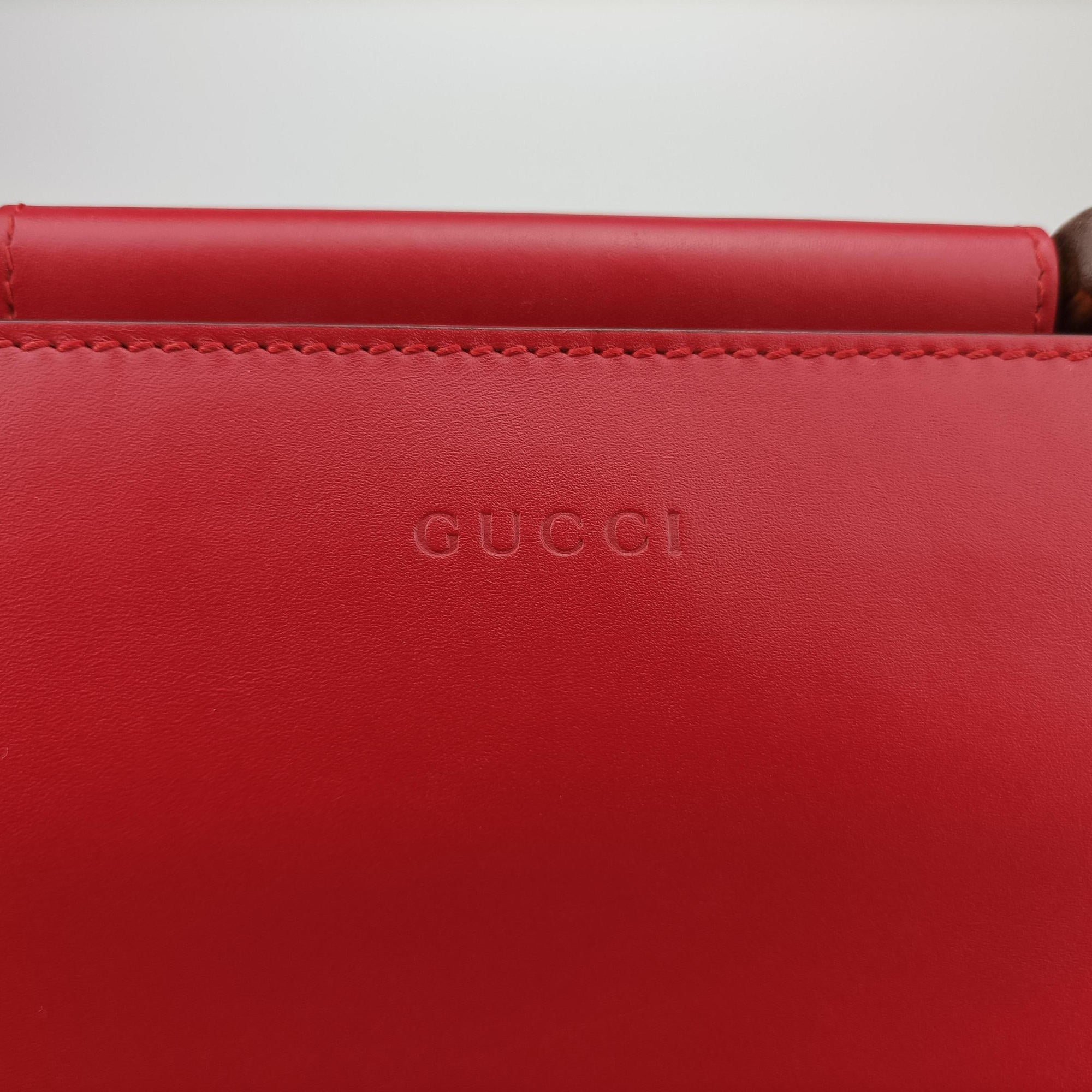 Pre-owned Gucci Bamboo Nymphaea Red Leather 459076 shoulderbag | stylenewstar