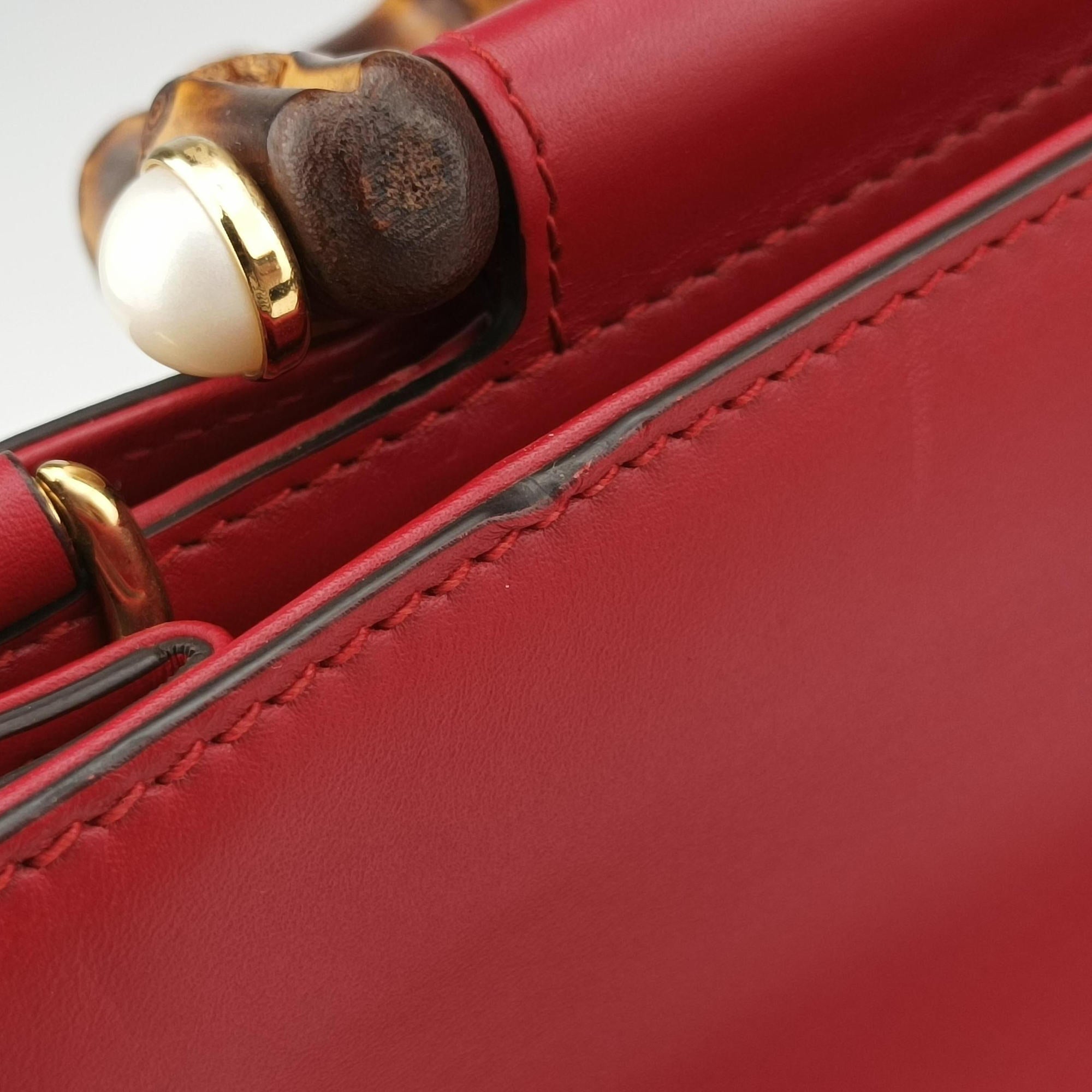 Pre-owned Gucci Bamboo Nymphaea Red Leather 459076 shoulderbag | stylenewstar