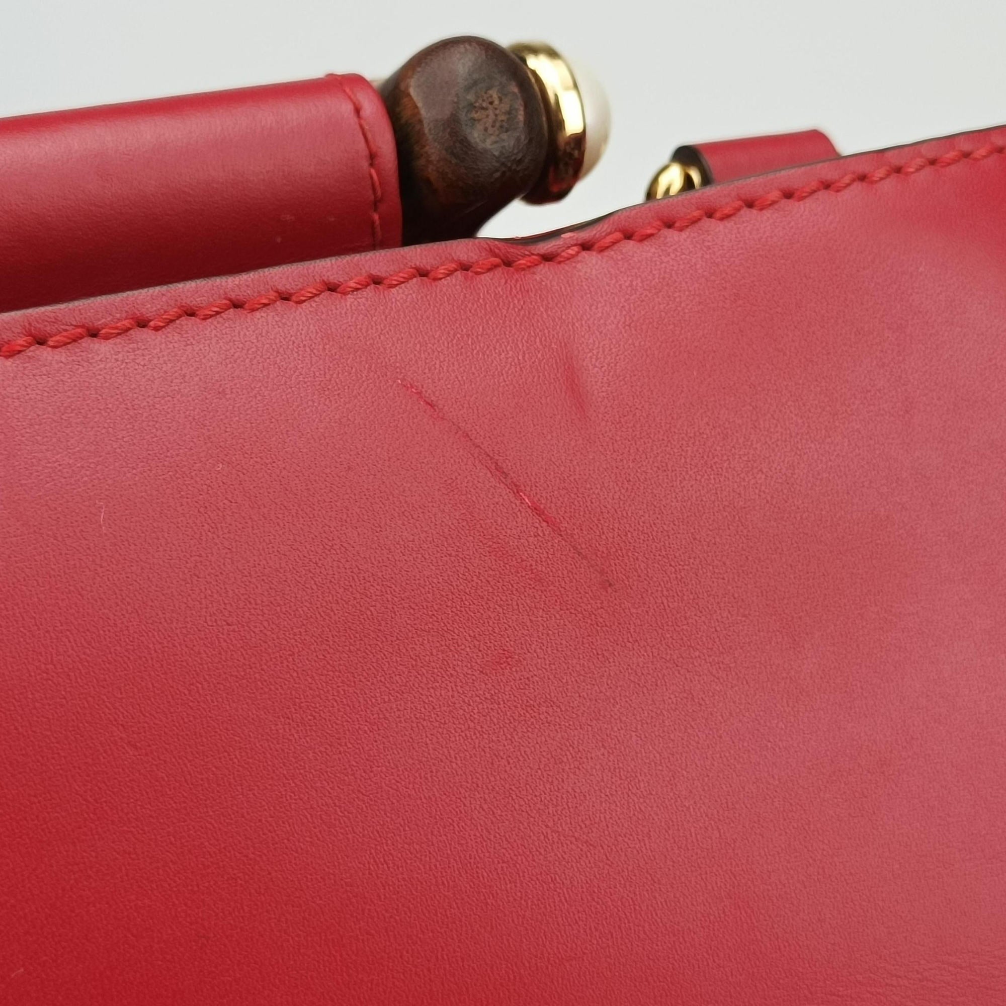 Pre-owned Gucci Bamboo Nymphaea Red Leather 459076 shoulderbag | stylenewstar