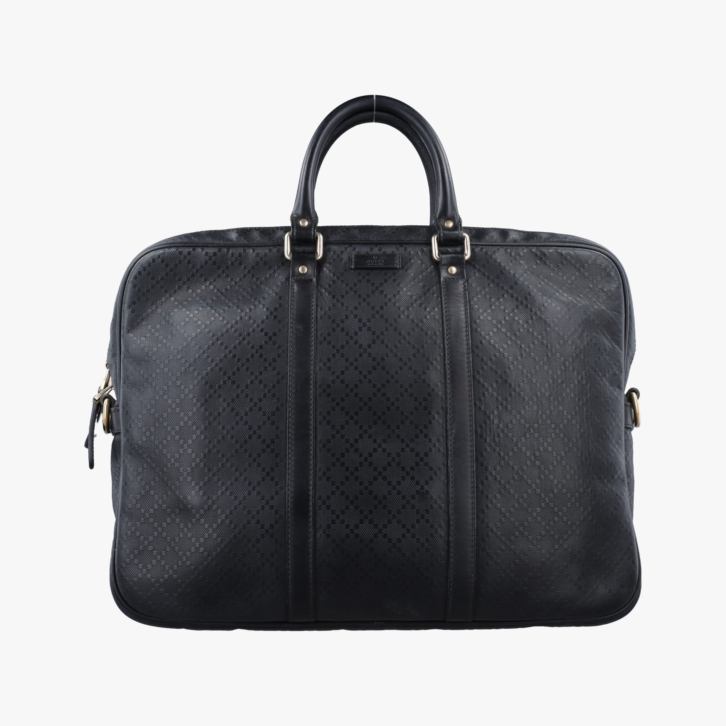 Pre-owned Gucci Guccissima briefcase Black Leather 208463 handbag | stylenewstar