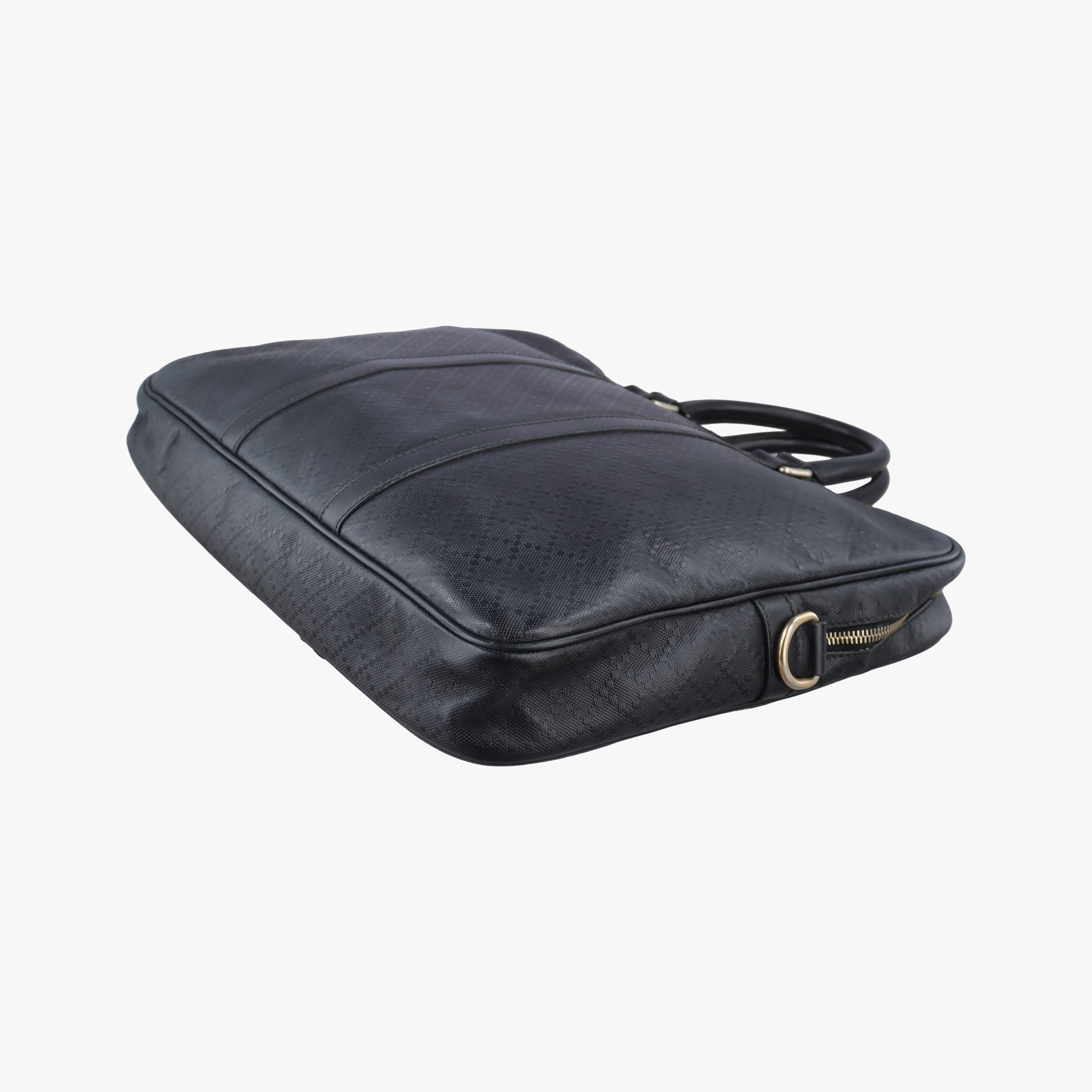 Pre-owned Gucci Guccissima briefcase Black Leather 208463 handbag | stylenewstar