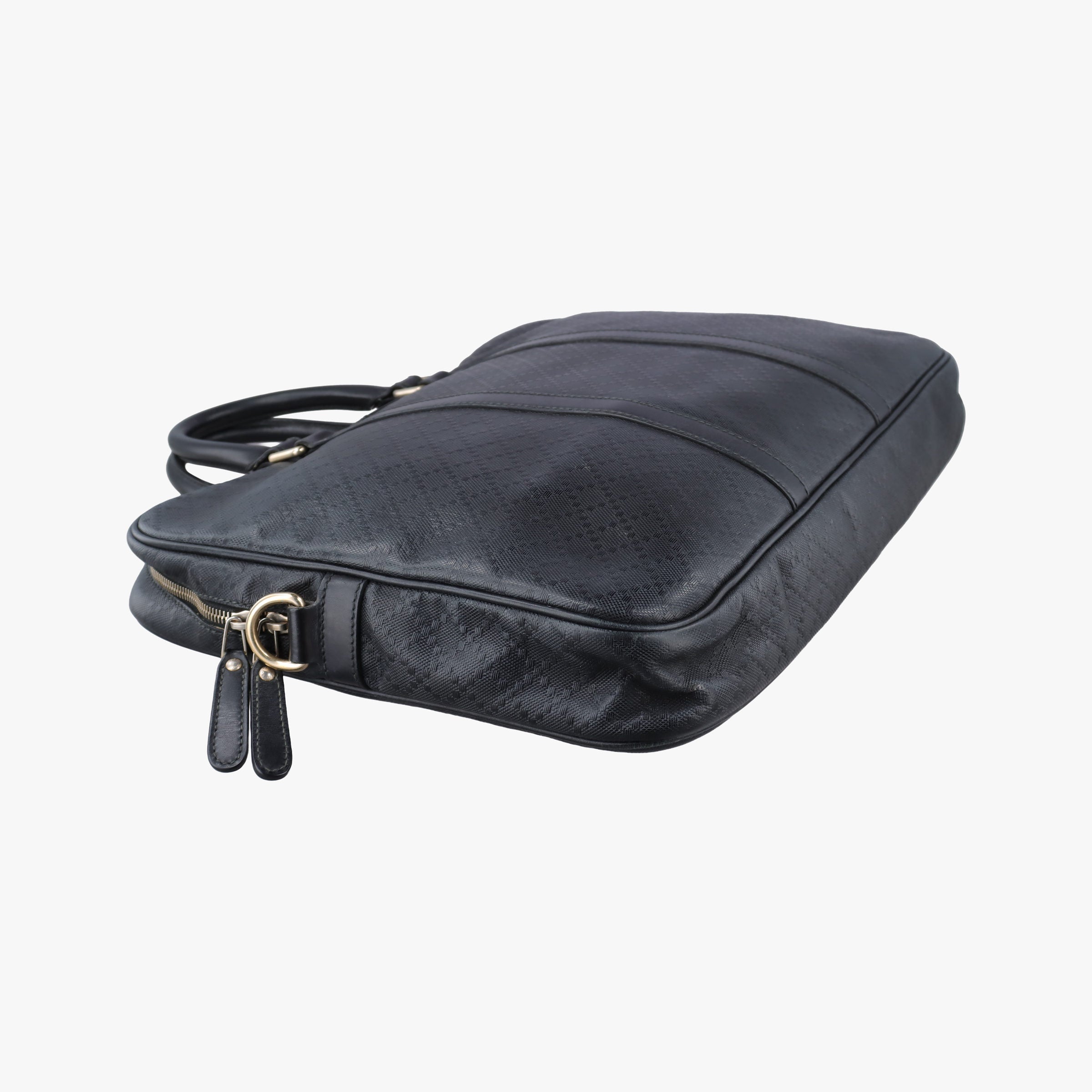 Pre-owned Gucci Guccissima briefcase Black Leather 208463 handbag | stylenewstar