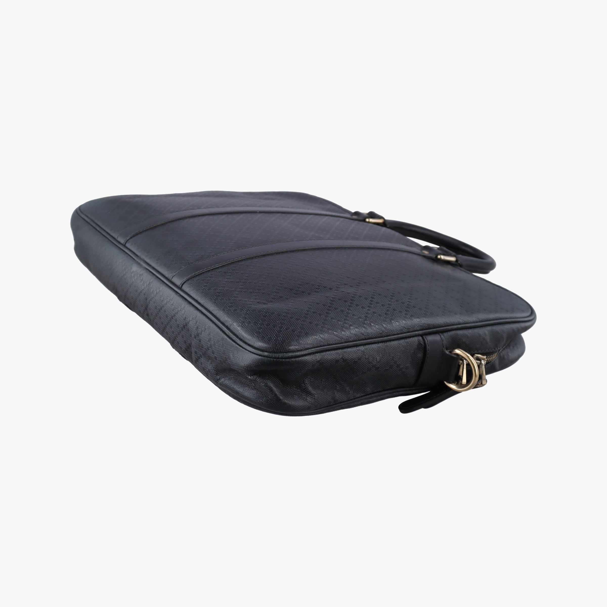Pre-owned Gucci Guccissima briefcase Black Leather 208463 handbag | stylenewstar