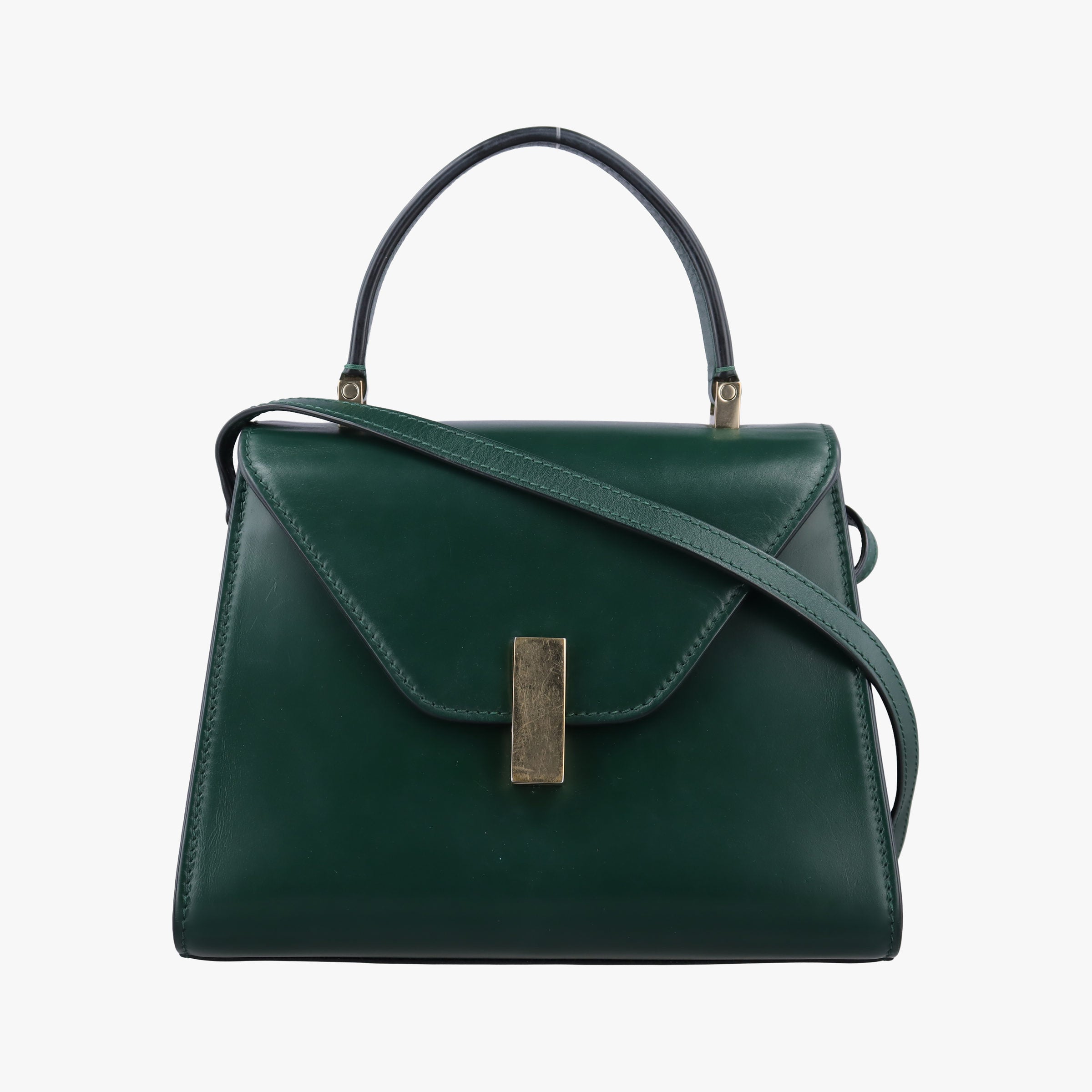Pre-owned Valextra Iside Verde Bosco Millepunte Calf Leather  shoulderbag | stylenewstar