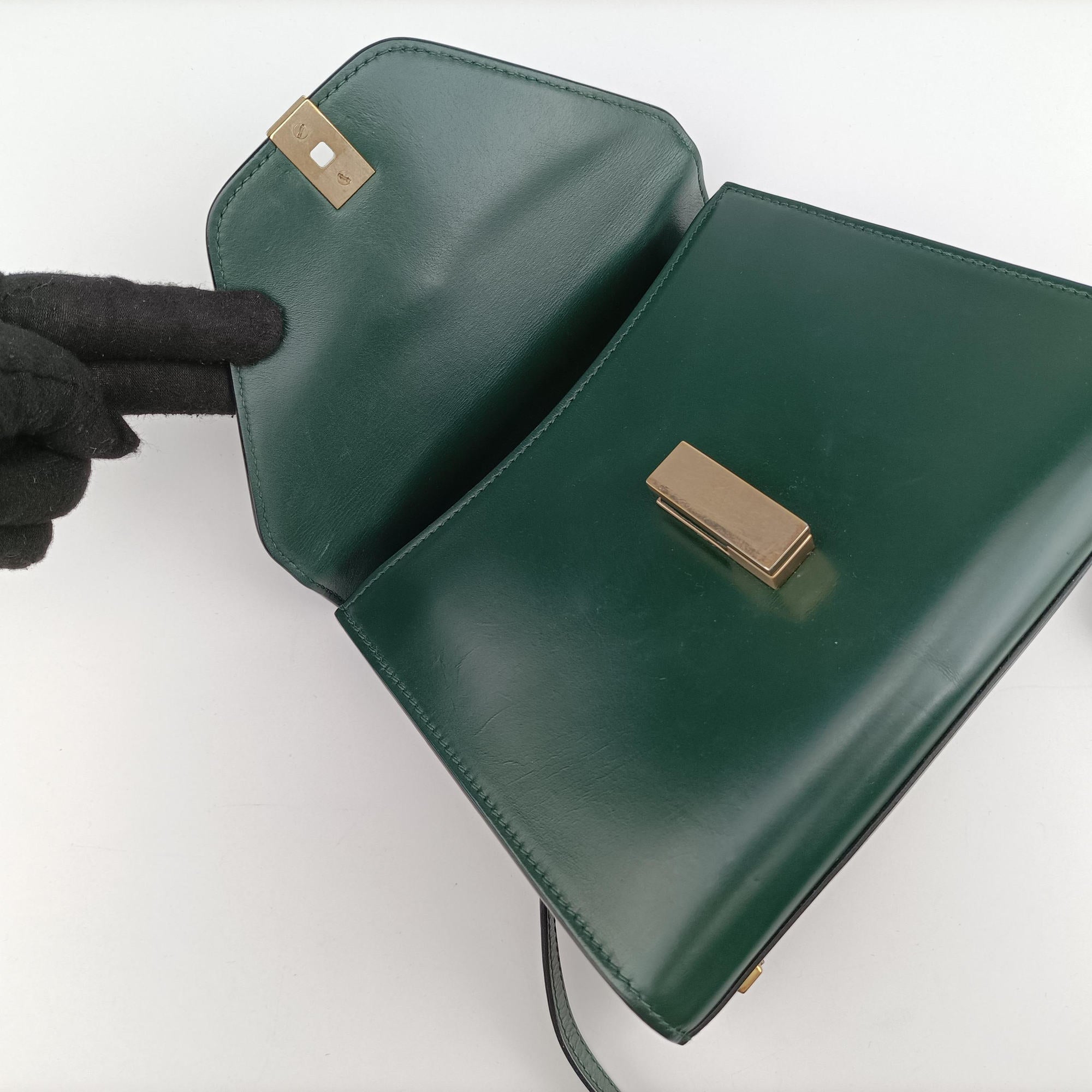 Pre-owned Valextra Iside Verde Bosco Millepunte Calf Leather  shoulderbag | stylenewstar