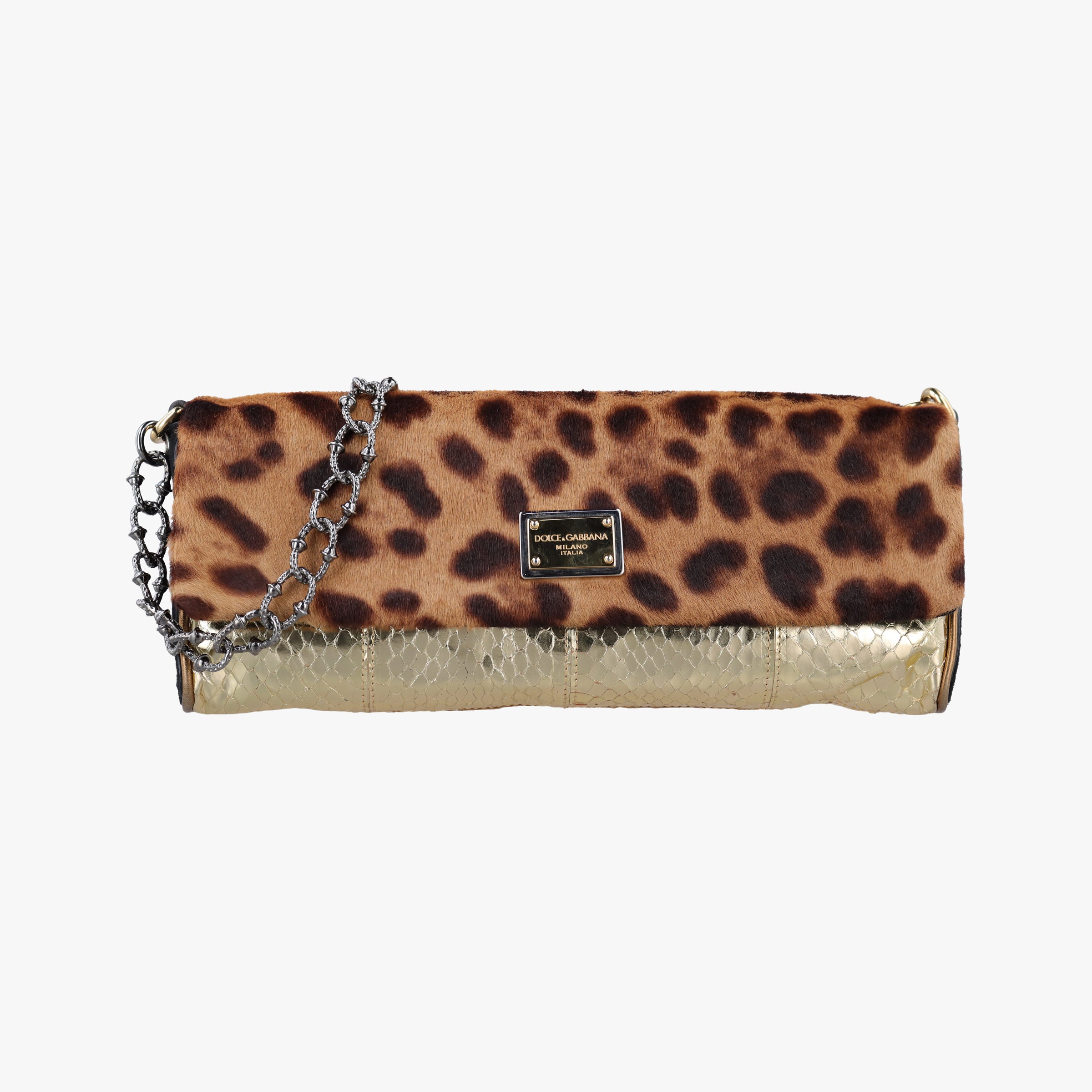 Pre-owned Dolce & Gabbana Leopard print Multicolour ponyhair×snakeskin  shoulderbag | stylenewstar