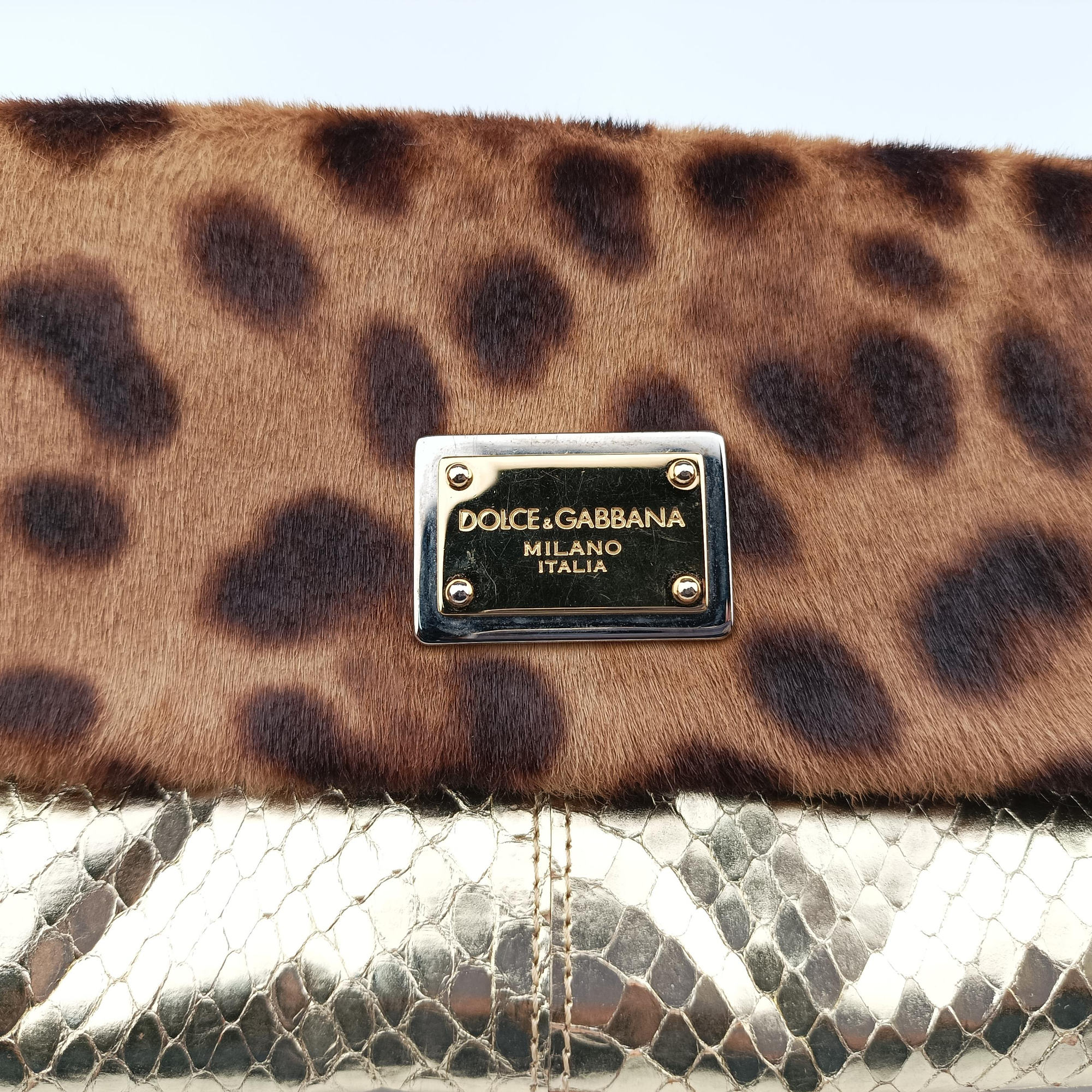 Pre-owned Dolce & Gabbana Leopard print Multicolour ponyhair×snakeskin  shoulderbag | stylenewstar