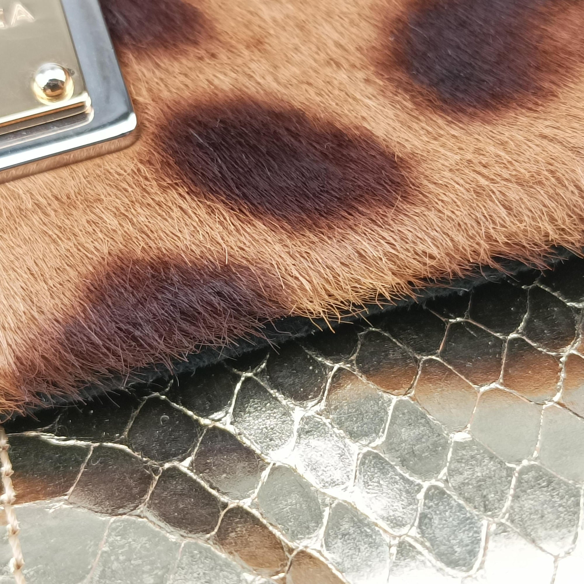 Pre-owned Dolce & Gabbana Leopard print Multicolour ponyhair×snakeskin  shoulderbag | stylenewstar