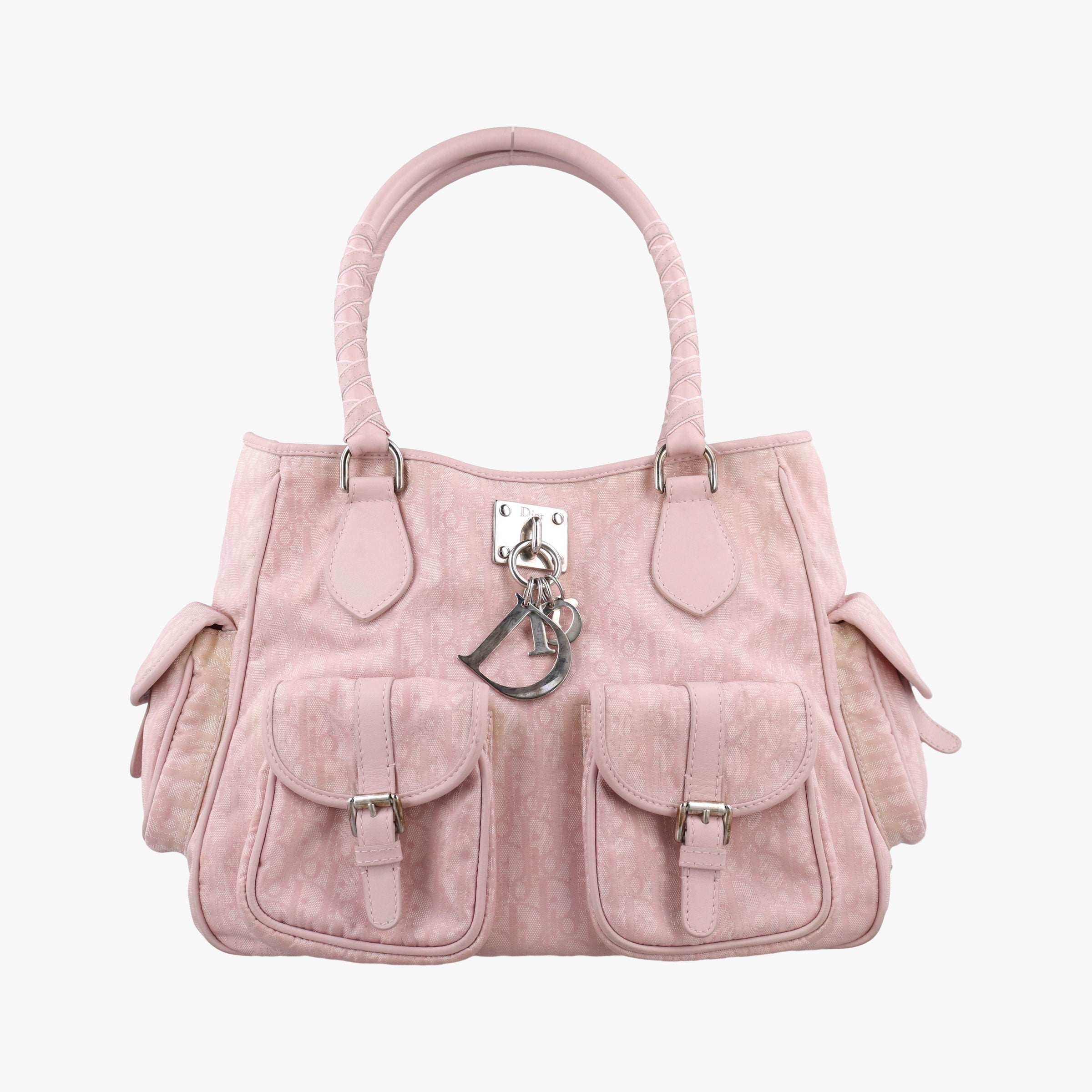 Secondhand Christian Dior Lovely Trotter Pink Cotton Canvas × Leather  handbag | stylenewstar