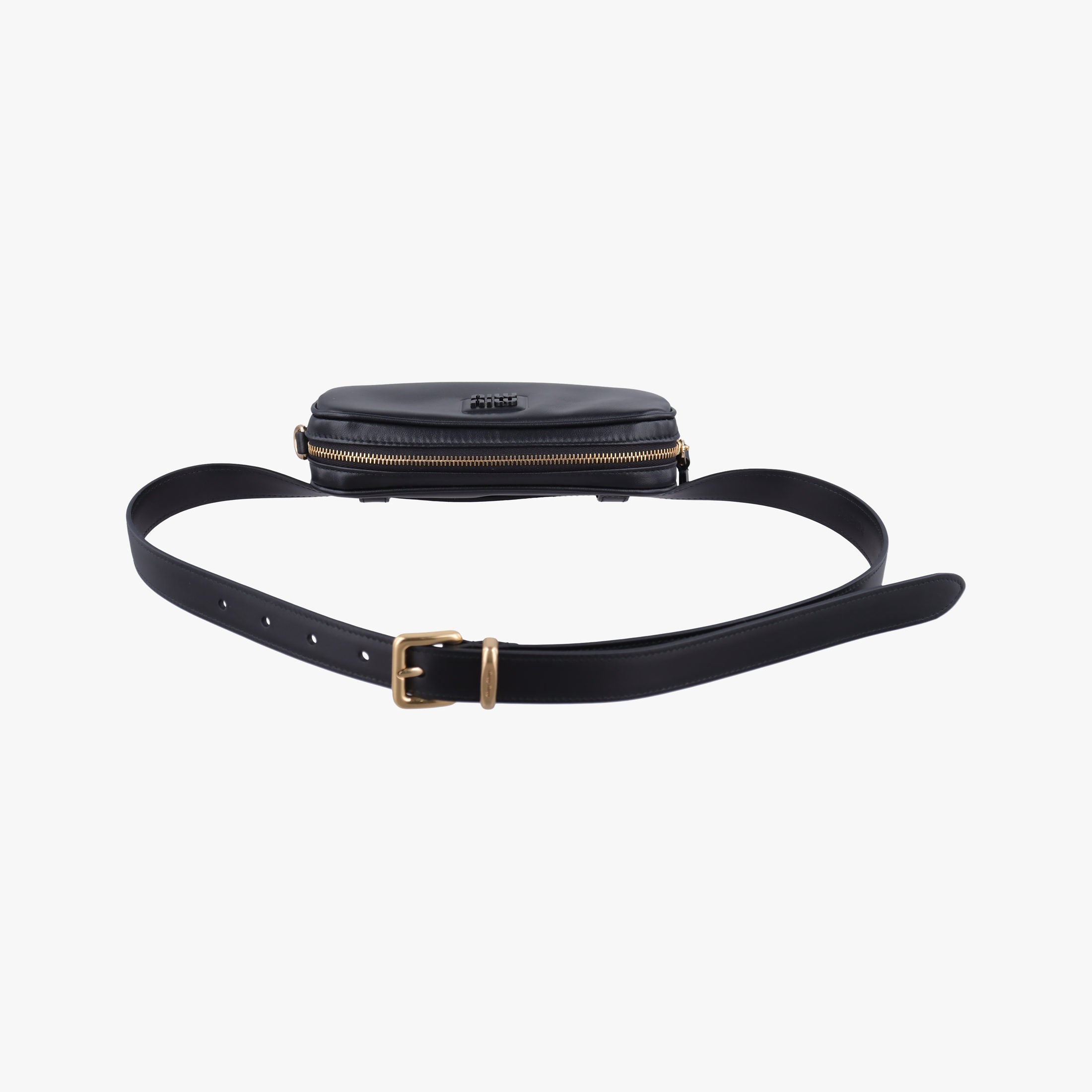 Pre-owned Miu Miu Logo belt Black leather  bum bag/waist bag | stylenewstar