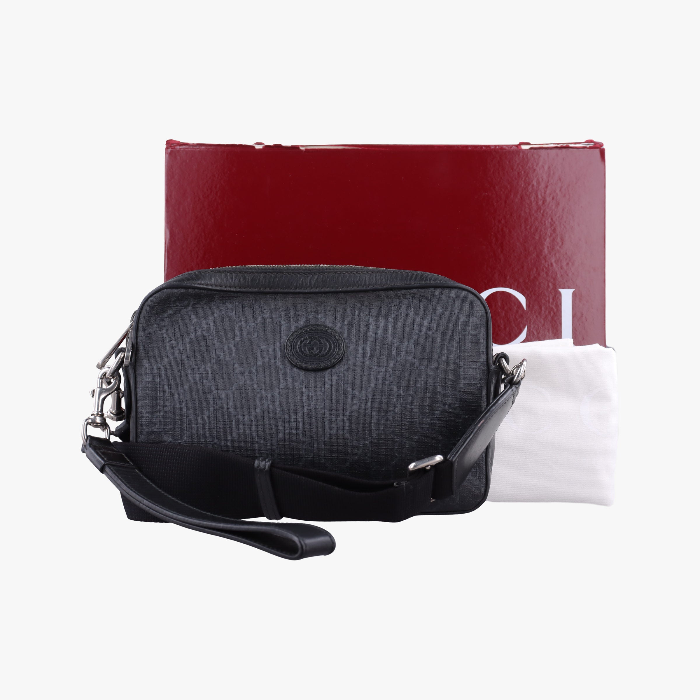 Pre-owned Gucci Interlocking G Messenger Black PVC coated canvas×Leather 703468 shoulderbag | stylenewstar