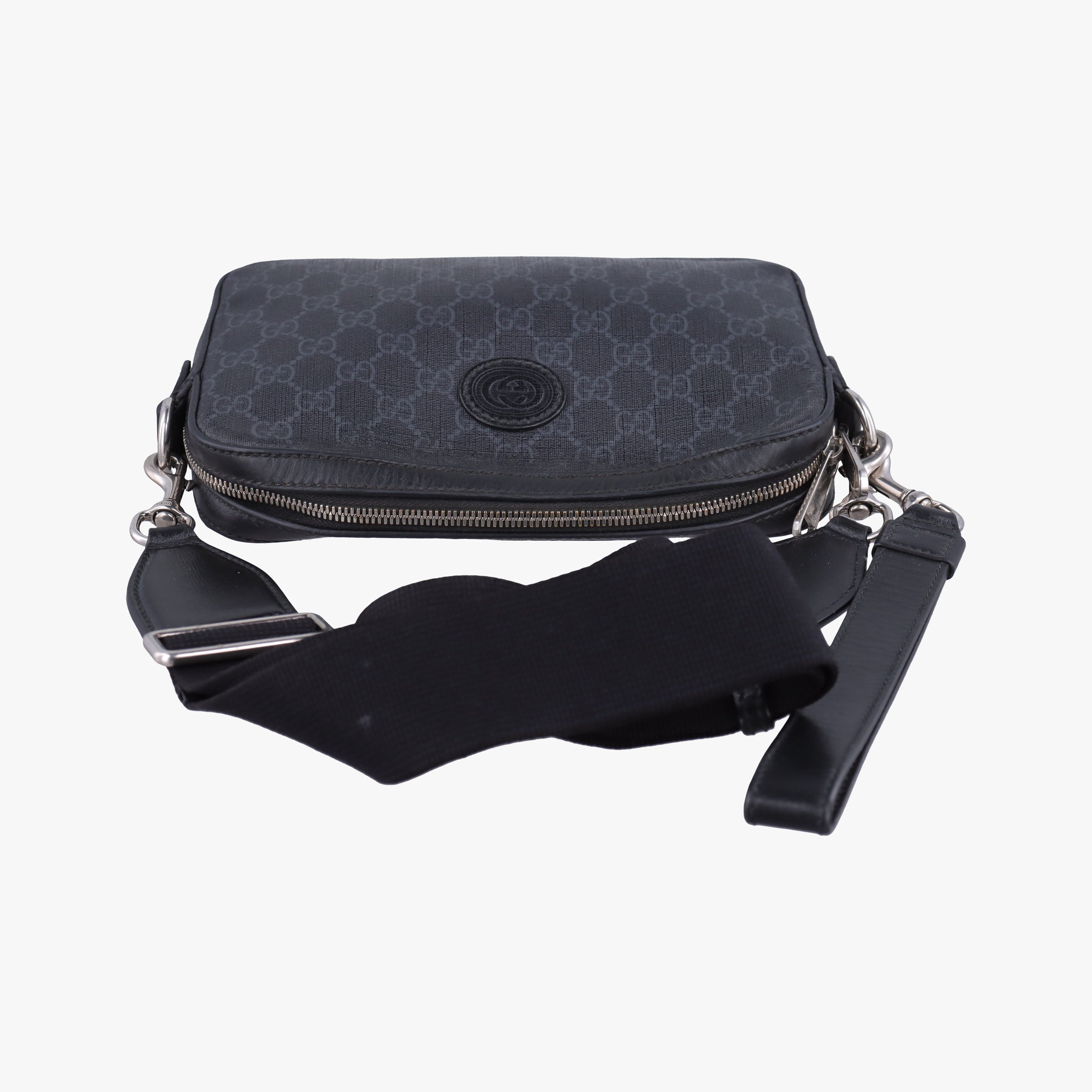 Pre-owned Gucci Interlocking G Messenger Black PVC coated canvas×Leather 703468 shoulderbag | stylenewstar