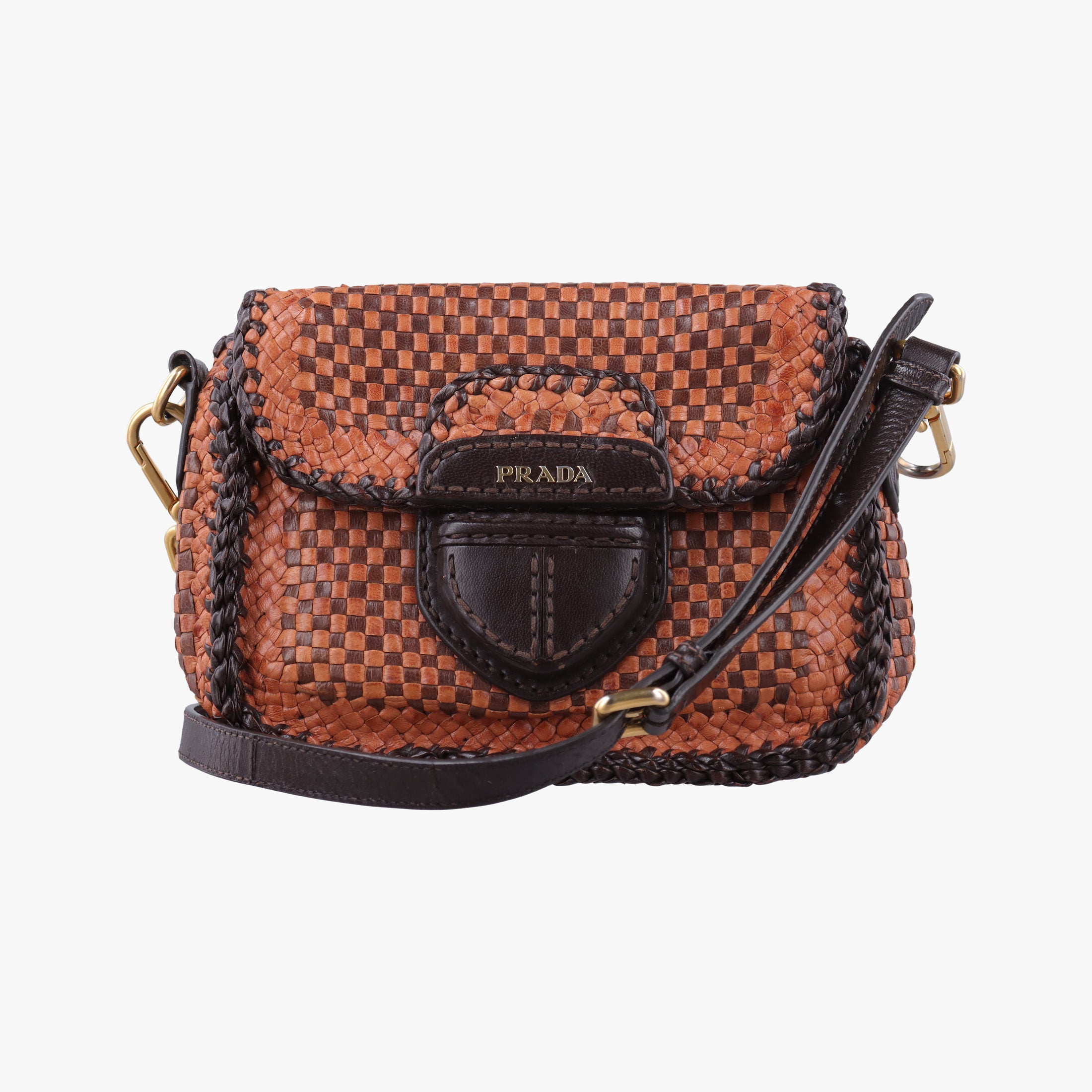 Pre-owned Prada MADRAS Brown Leather BT781V shoulderbag | stylenewstar