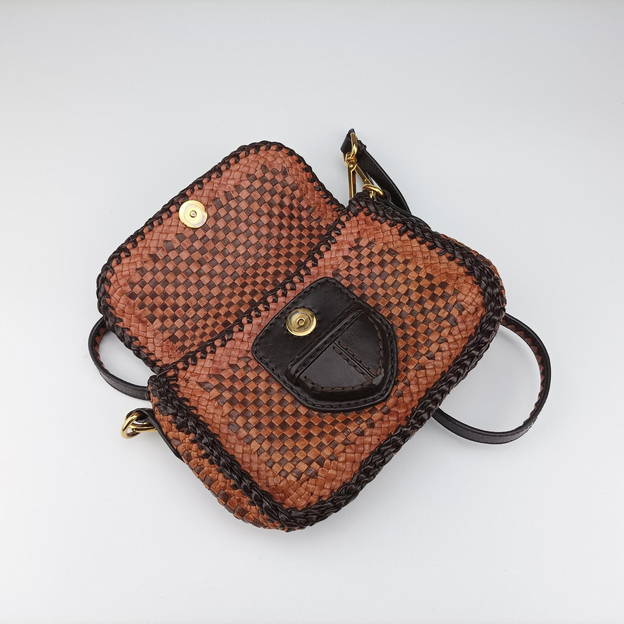 Pre-owned Prada MADRAS Brown Leather BT781V shoulderbag | stylenewstar