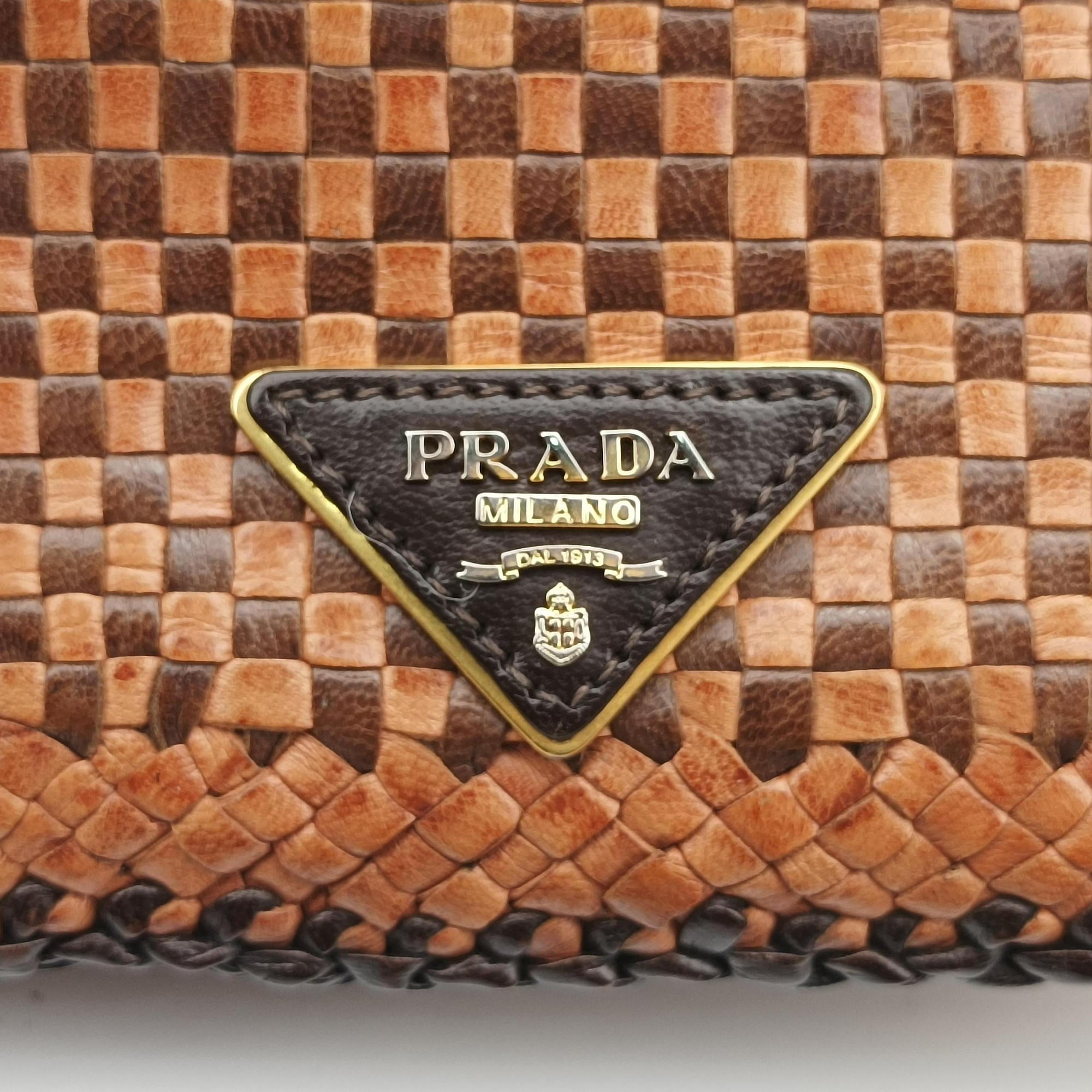 Pre-owned Prada MADRAS Brown Leather BT781V shoulderbag | stylenewstar