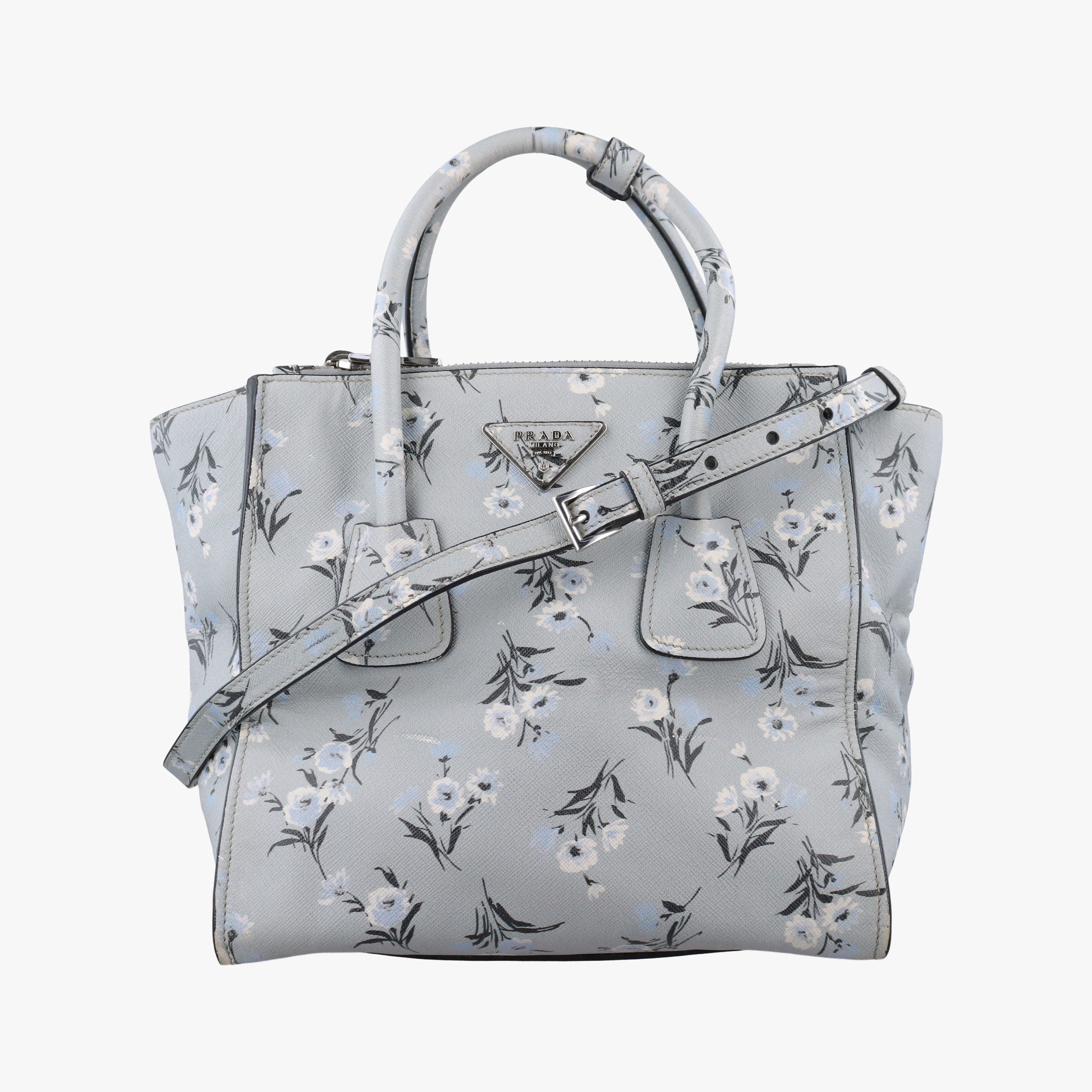 Pre-owned Prada Double Zip Tote Floral Print Multicolour SaffianoLeather BL837P shoulderbag | stylenewstar
