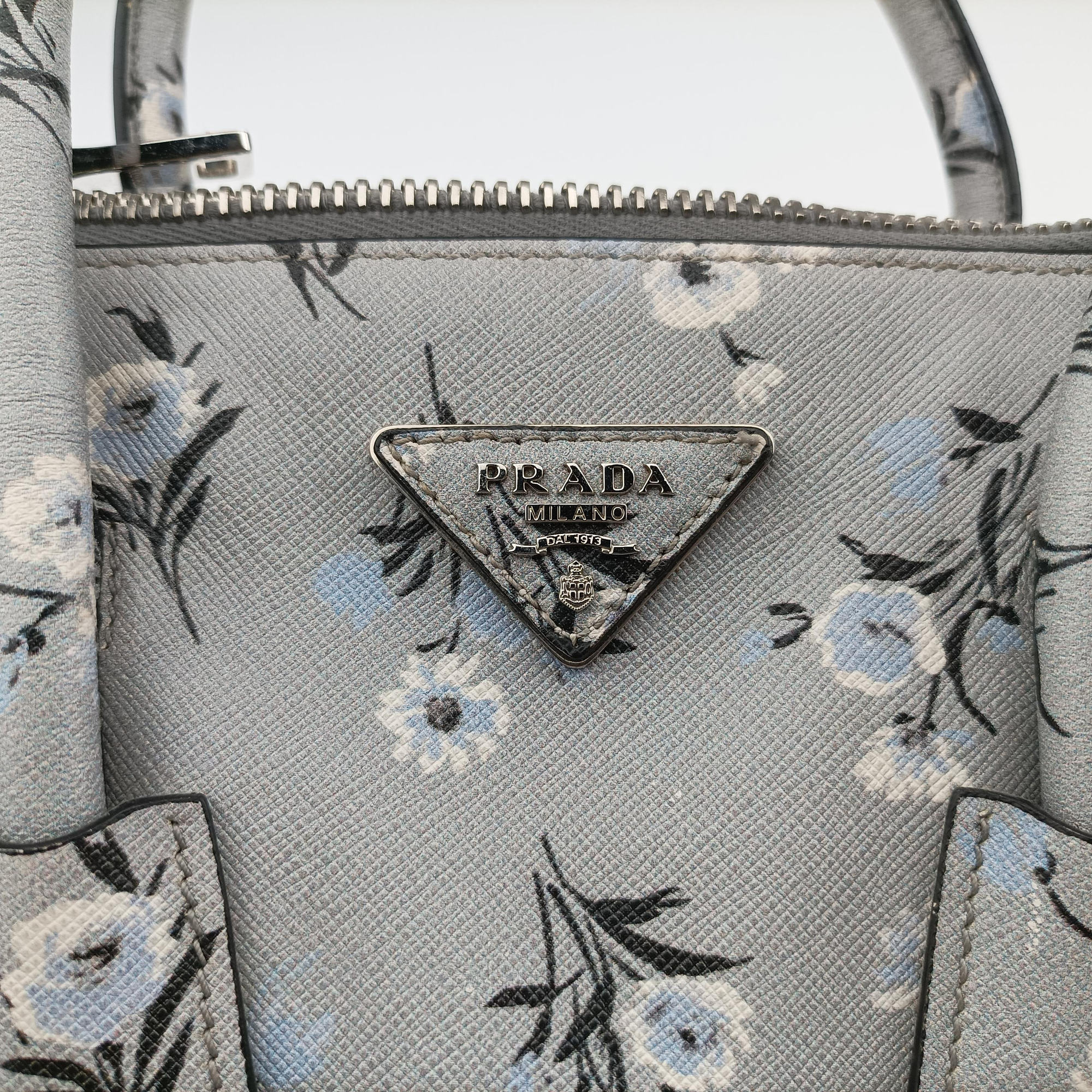 Pre-owned Prada Double Zip Tote Floral Print Multicolour SaffianoLeather BL837P shoulderbag | stylenewstar
