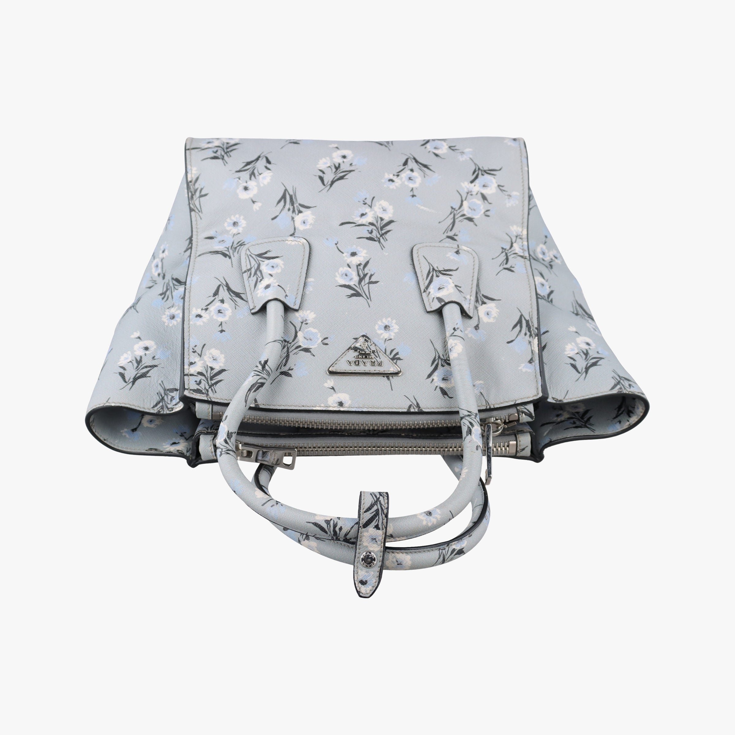 Pre-owned Prada Double Zip Tote Floral Print Multicolour SaffianoLeather BL837P shoulderbag | stylenewstar