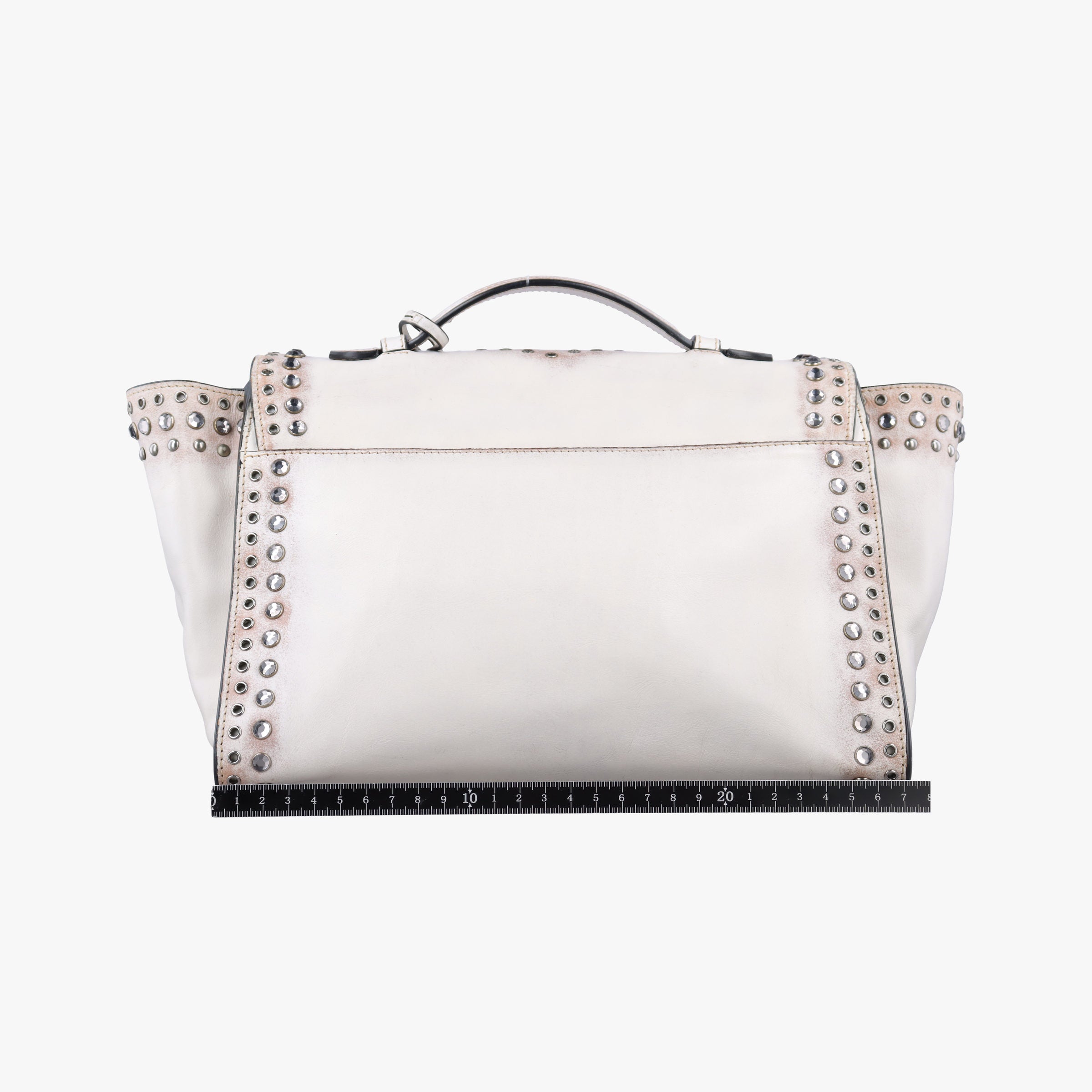 Pre-owned Prada Vitello Vintage Studded Sound White Leather  shoulderbag | stylenewstar