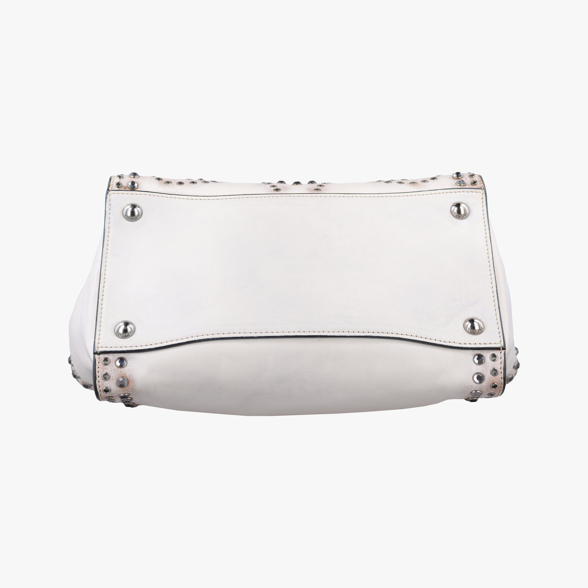 Pre-owned Prada Vitello Vintage Studded Sound White Leather  shoulderbag | stylenewstar
