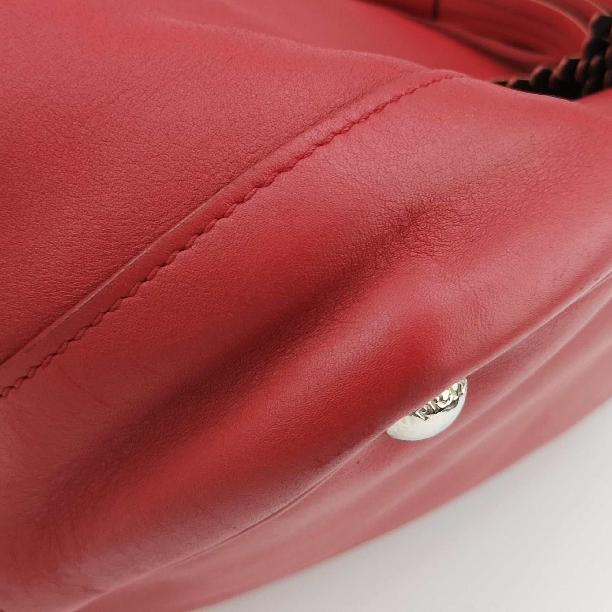Pre-owned Prada Tassel Drawstring Bucket Red leather BR5069 shoulderbag | stylenewstar