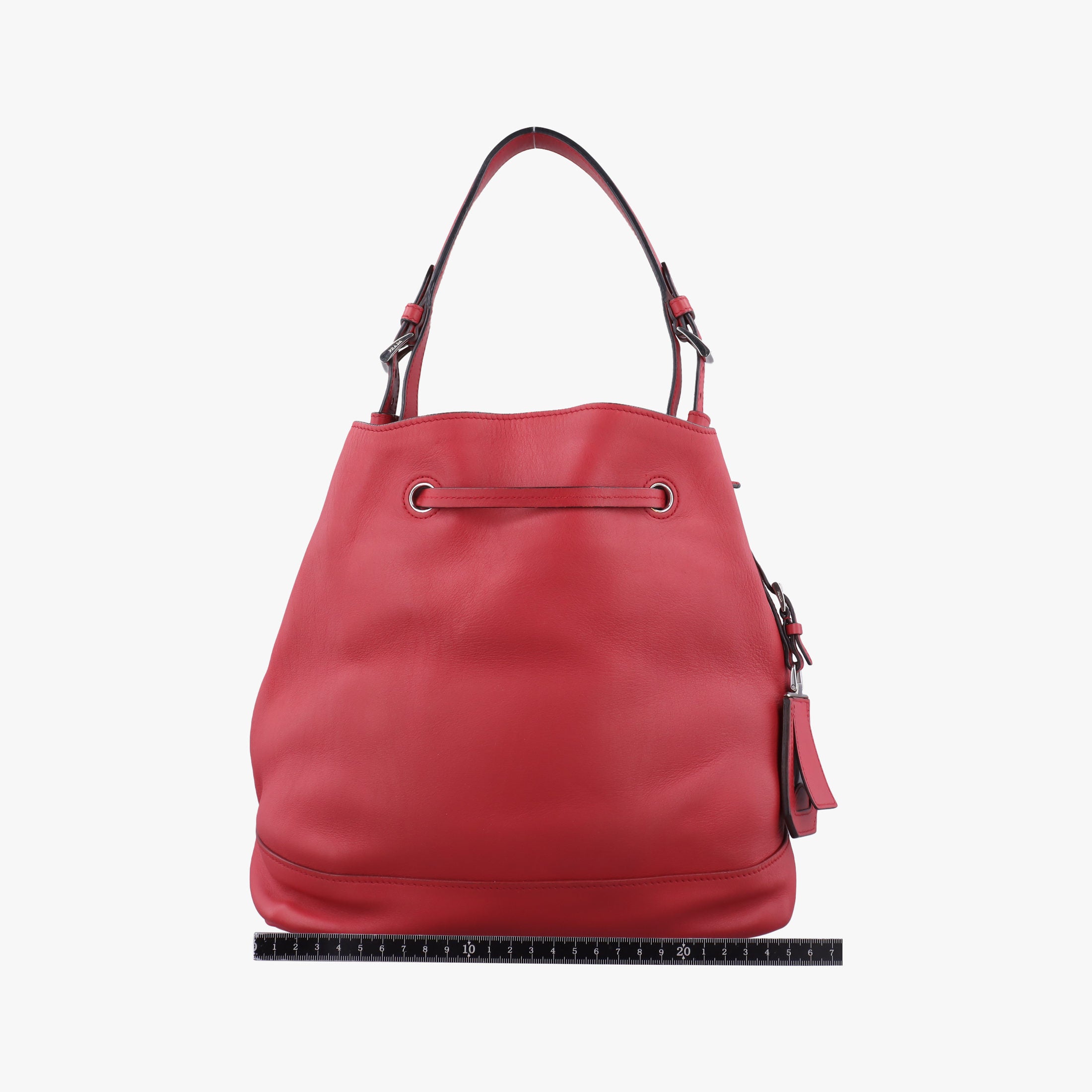 Pre-owned Prada Tassel Drawstring Bucket Red leather BR5069 shoulderbag | stylenewstar
