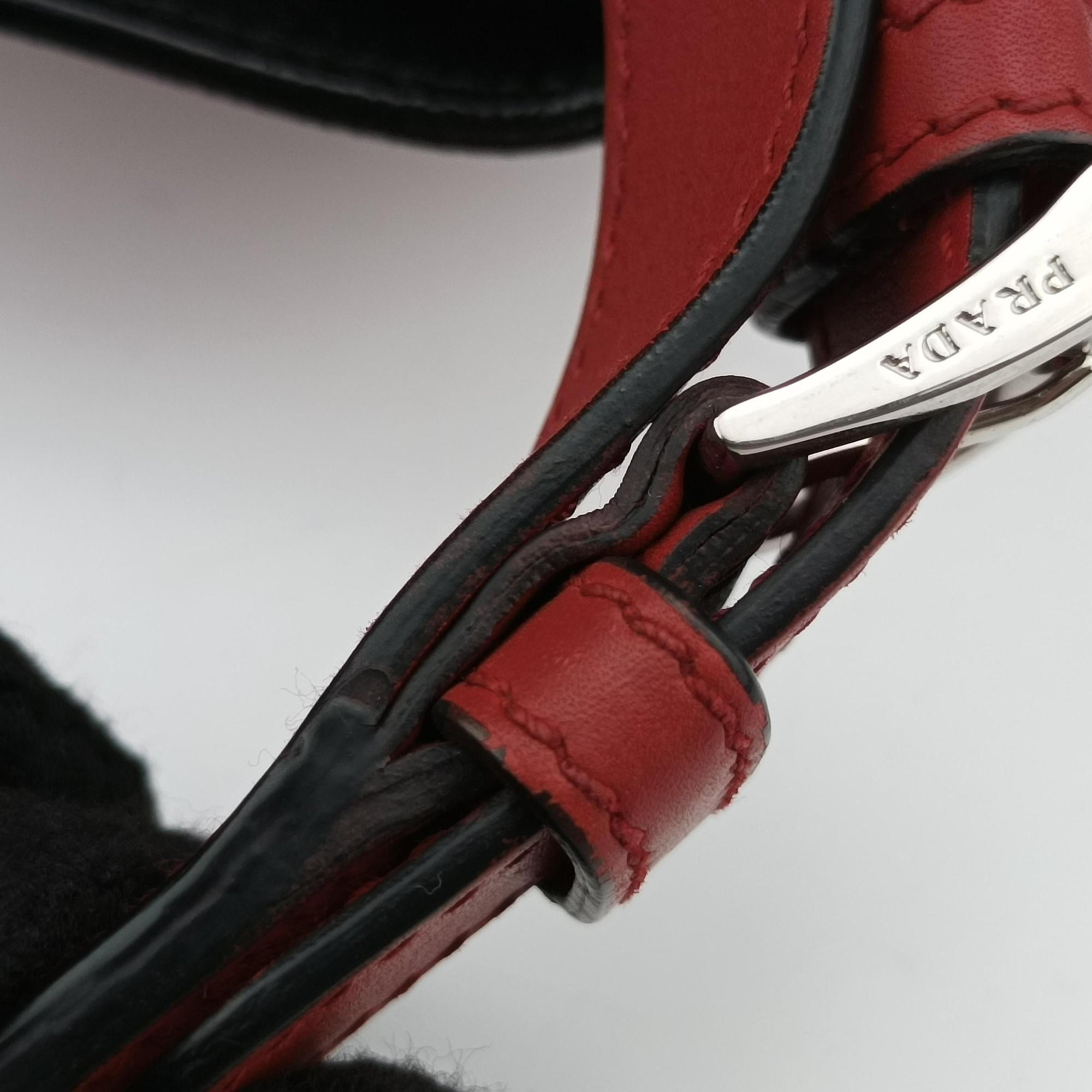 Pre-owned Prada Tassel Drawstring Bucket Red leather BR5069 shoulderbag | stylenewstar