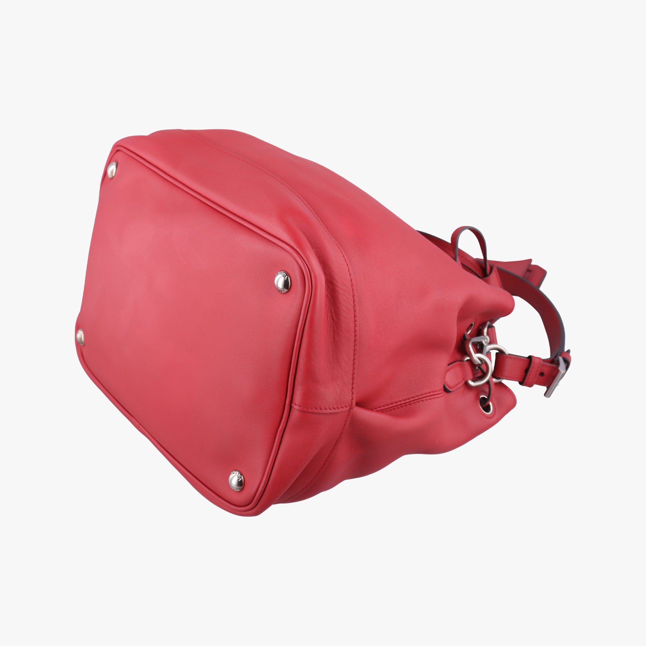 Pre-owned Prada Tassel Drawstring Bucket Red leather BR5069 shoulderbag | stylenewstar