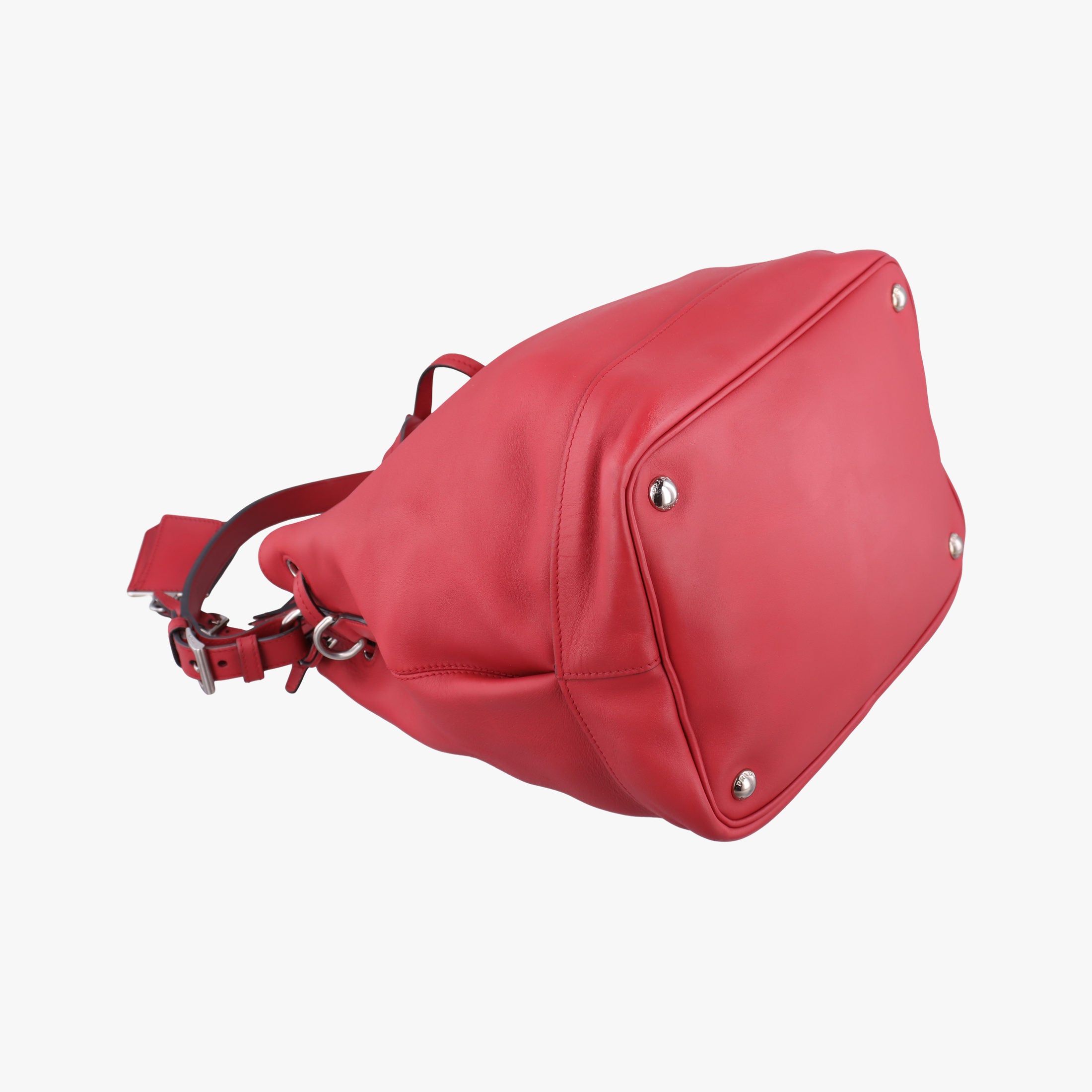 Pre-owned Prada Tassel Drawstring Bucket Red leather BR5069 shoulderbag | stylenewstar
