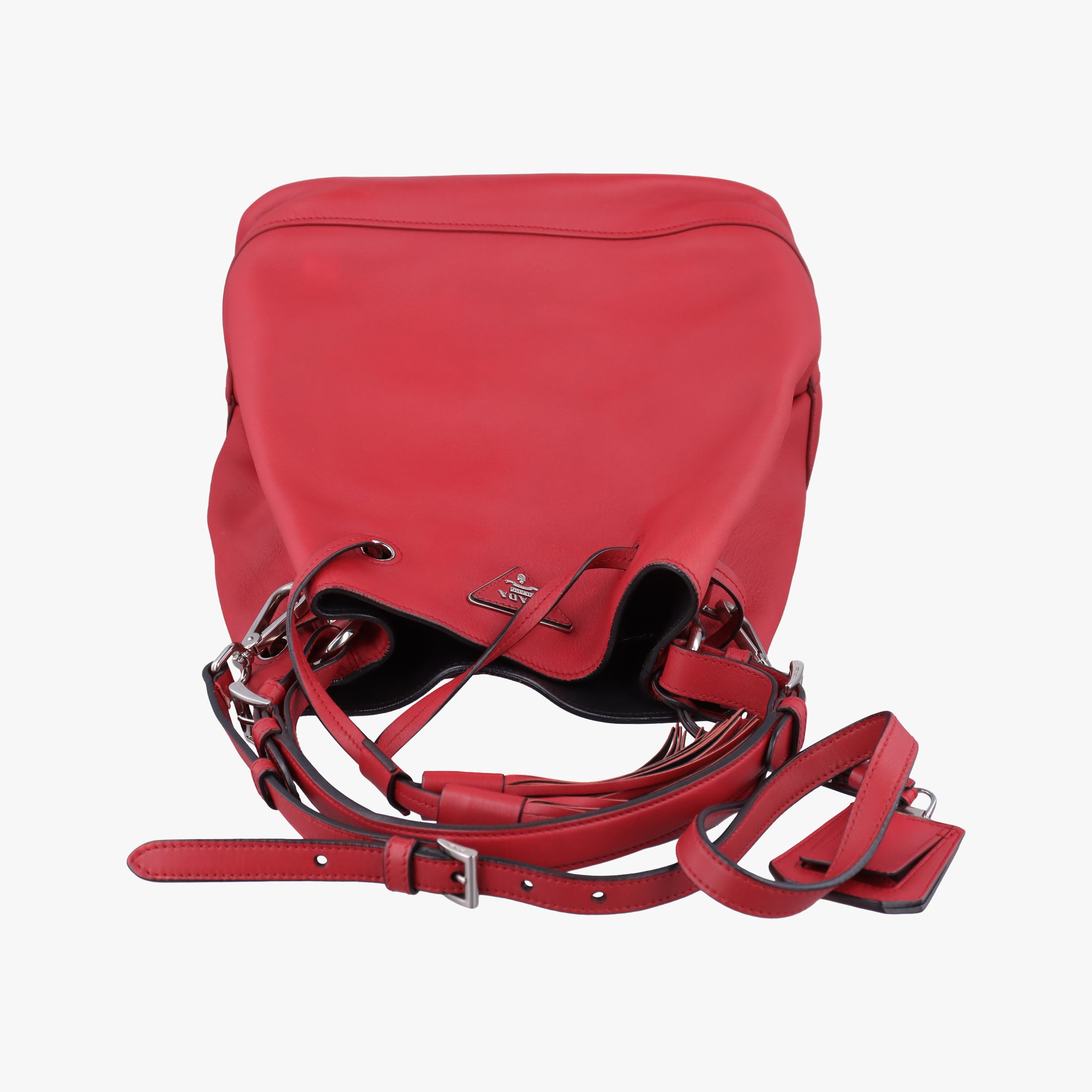 Pre-owned Prada Tassel Drawstring Bucket Red leather BR5069 shoulderbag | stylenewstar