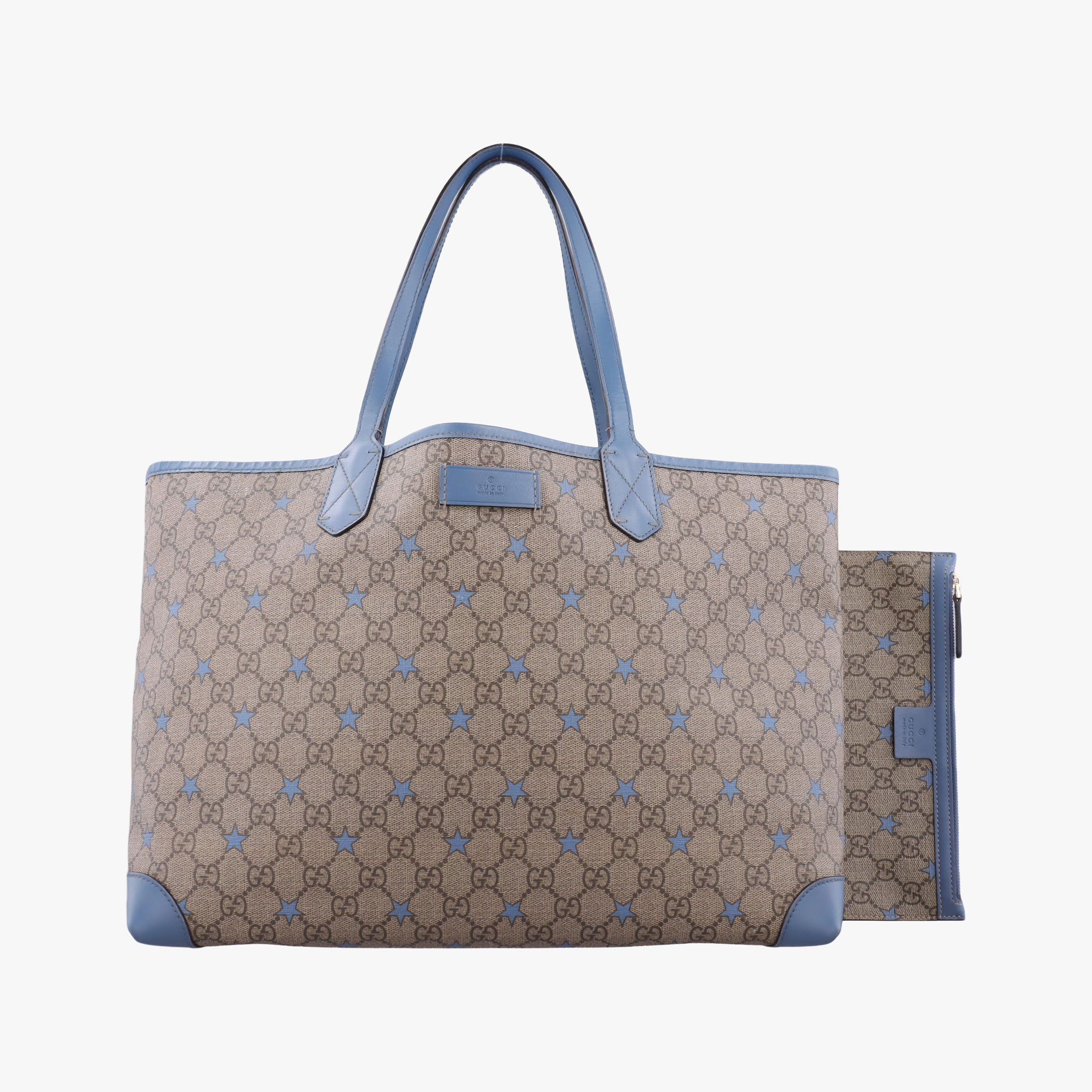Pre-owned Gucci GG Plus GG Supreme beige×blue PVC coated canvas×Leather 309498 shoulderbag | stylenewstar