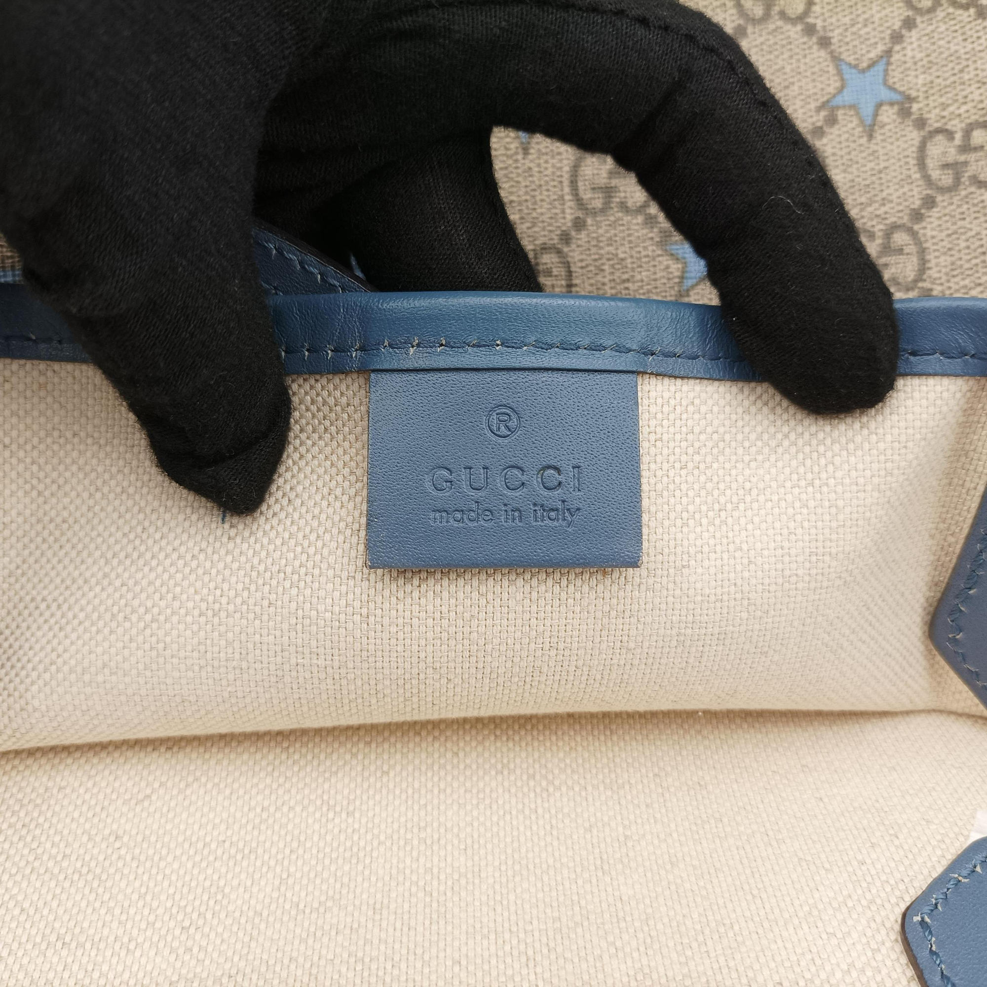 Pre-owned Gucci GG Plus GG Supreme beige×blue PVC coated canvas×Leather 309498 shoulderbag | stylenewstar