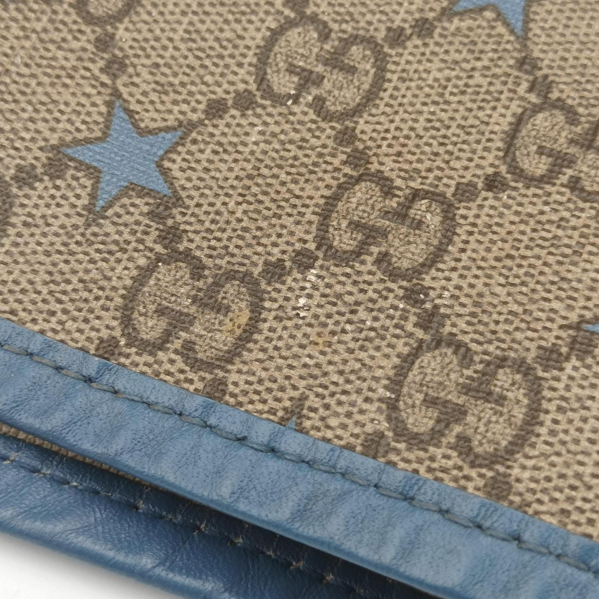 Pre-owned Gucci GG Plus GG Supreme beige×blue PVC coated canvas×Leather 309498 shoulderbag | stylenewstar