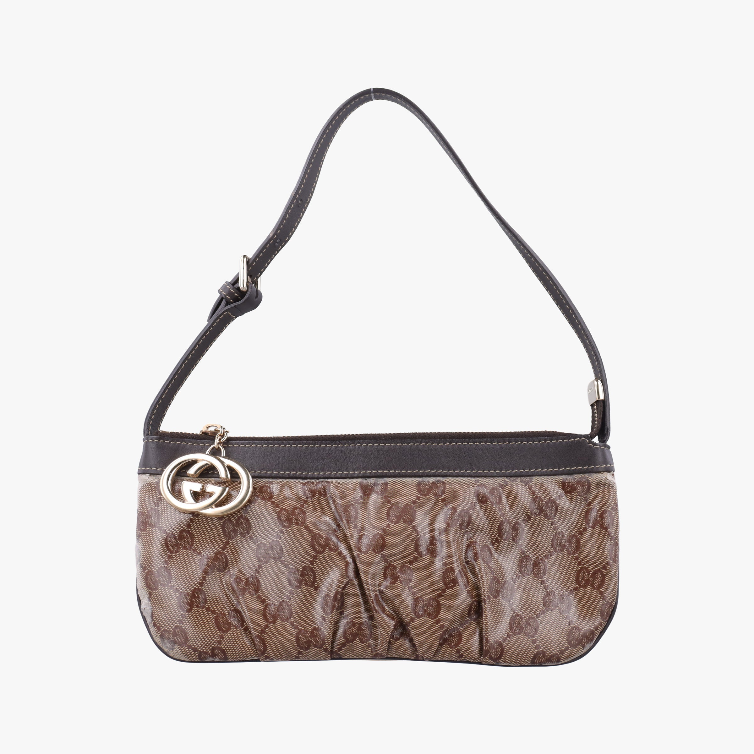 Pre-owned Gucci GG Crystal Beige×Brown coated canvas 212122 shoulderbag | stylenewstar