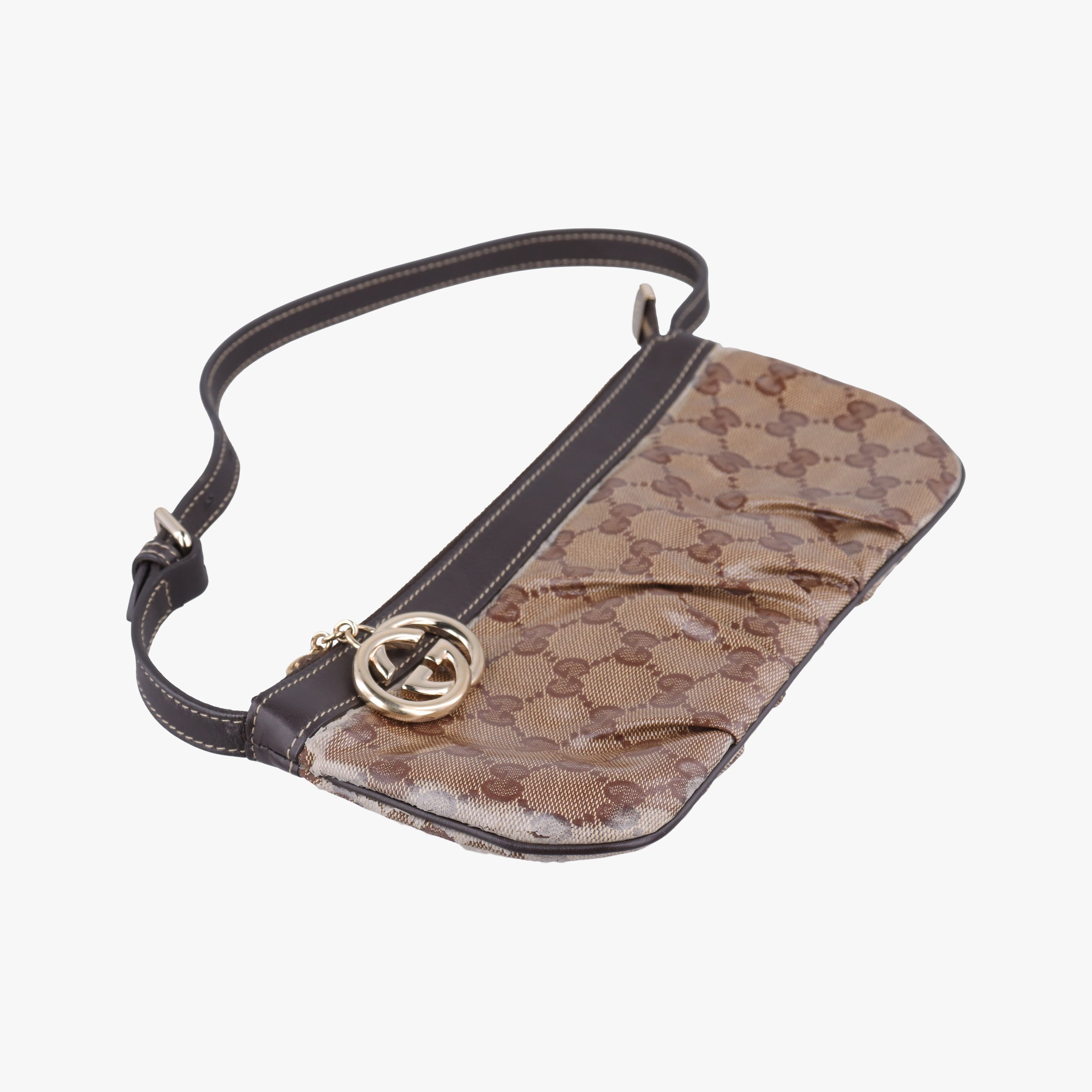 Pre-owned Gucci GG Crystal Beige×Brown coated canvas 212122 shoulderbag | stylenewstar