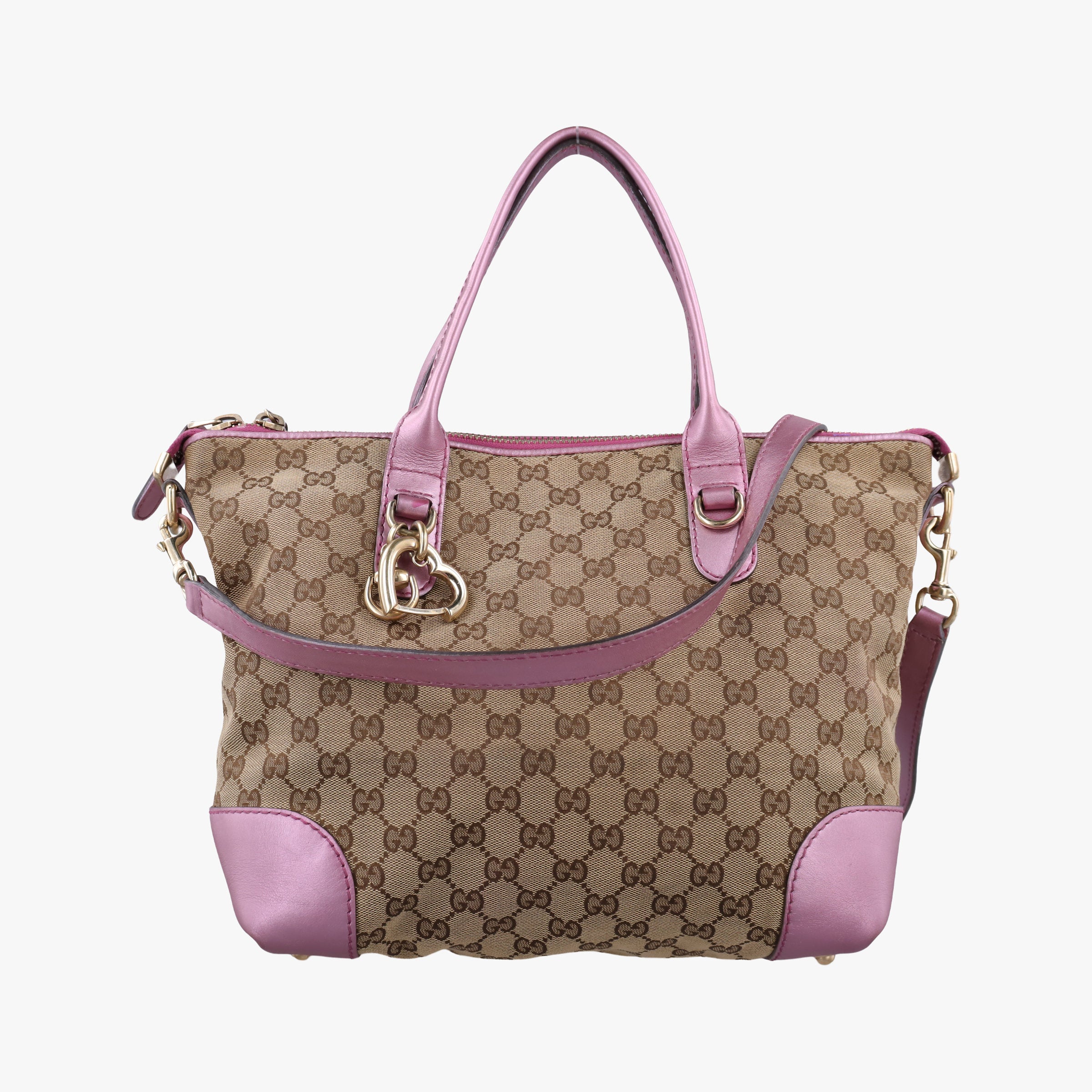 Vintage Gucci Heart Bit charm Brown×rose Leather×canvas 269957 shoulderbag | stylenewstar